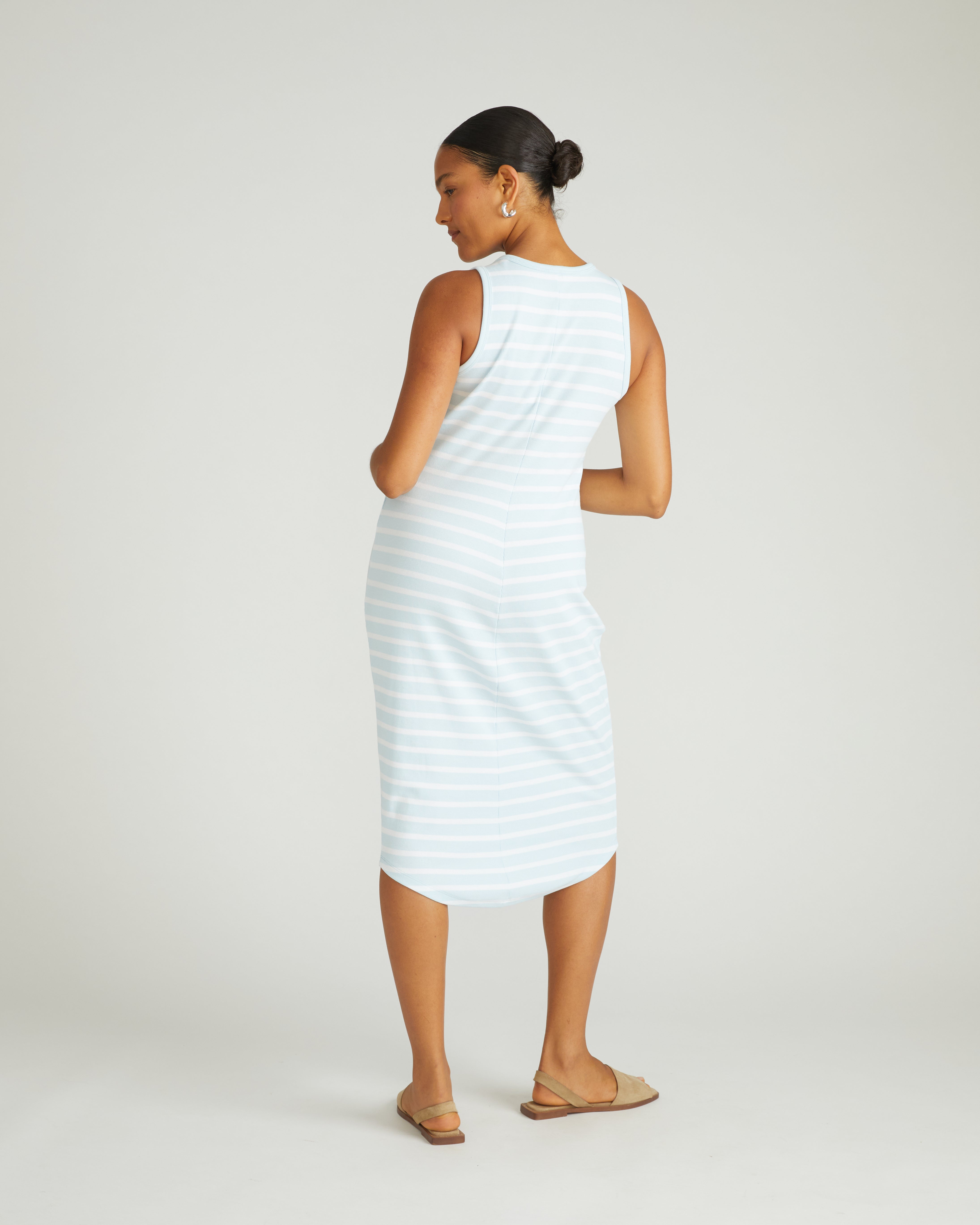 Romera Ribbed Dress - Clear Sky/White Stripe