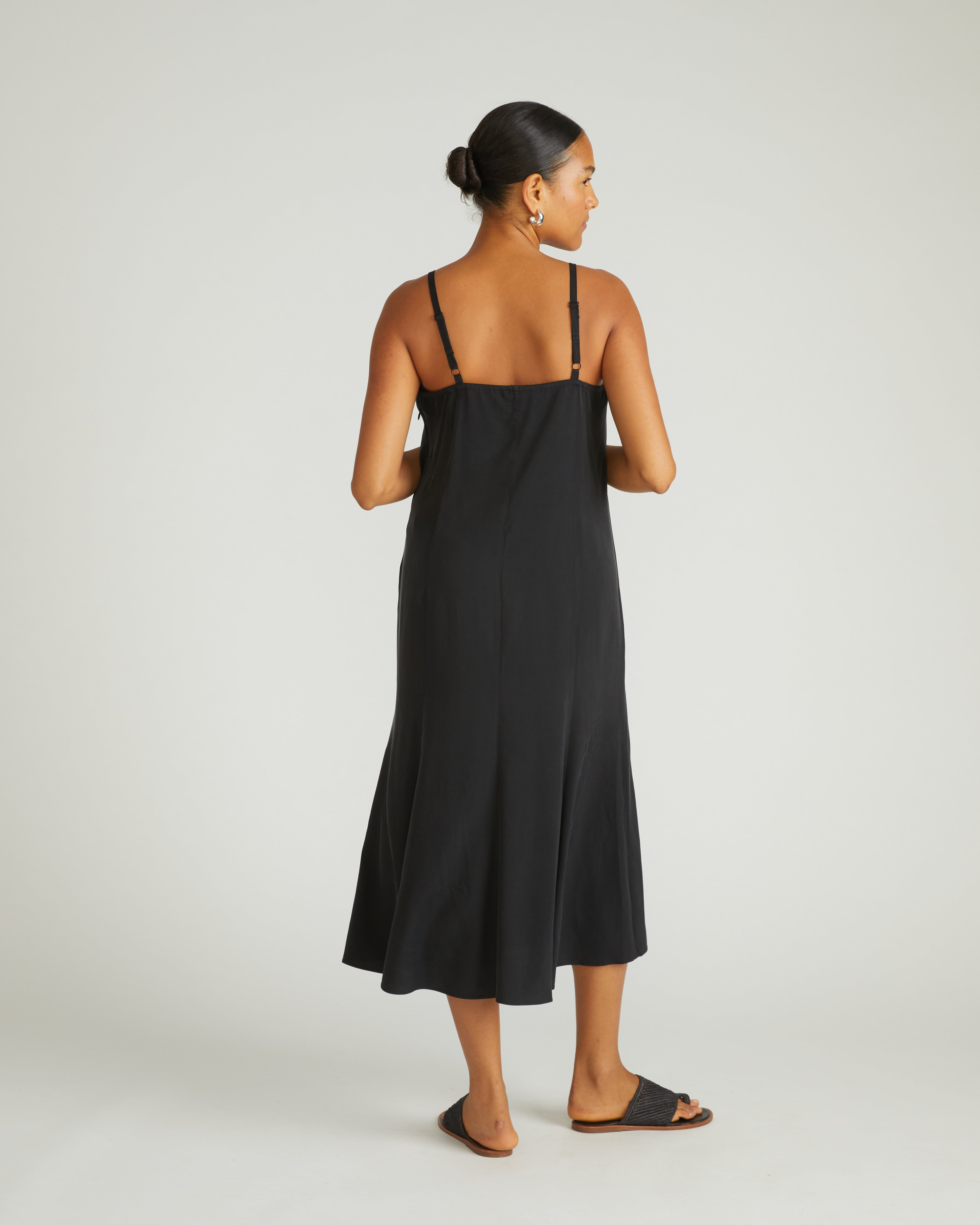 Amber Cooling Cupro Slip Dress - Black