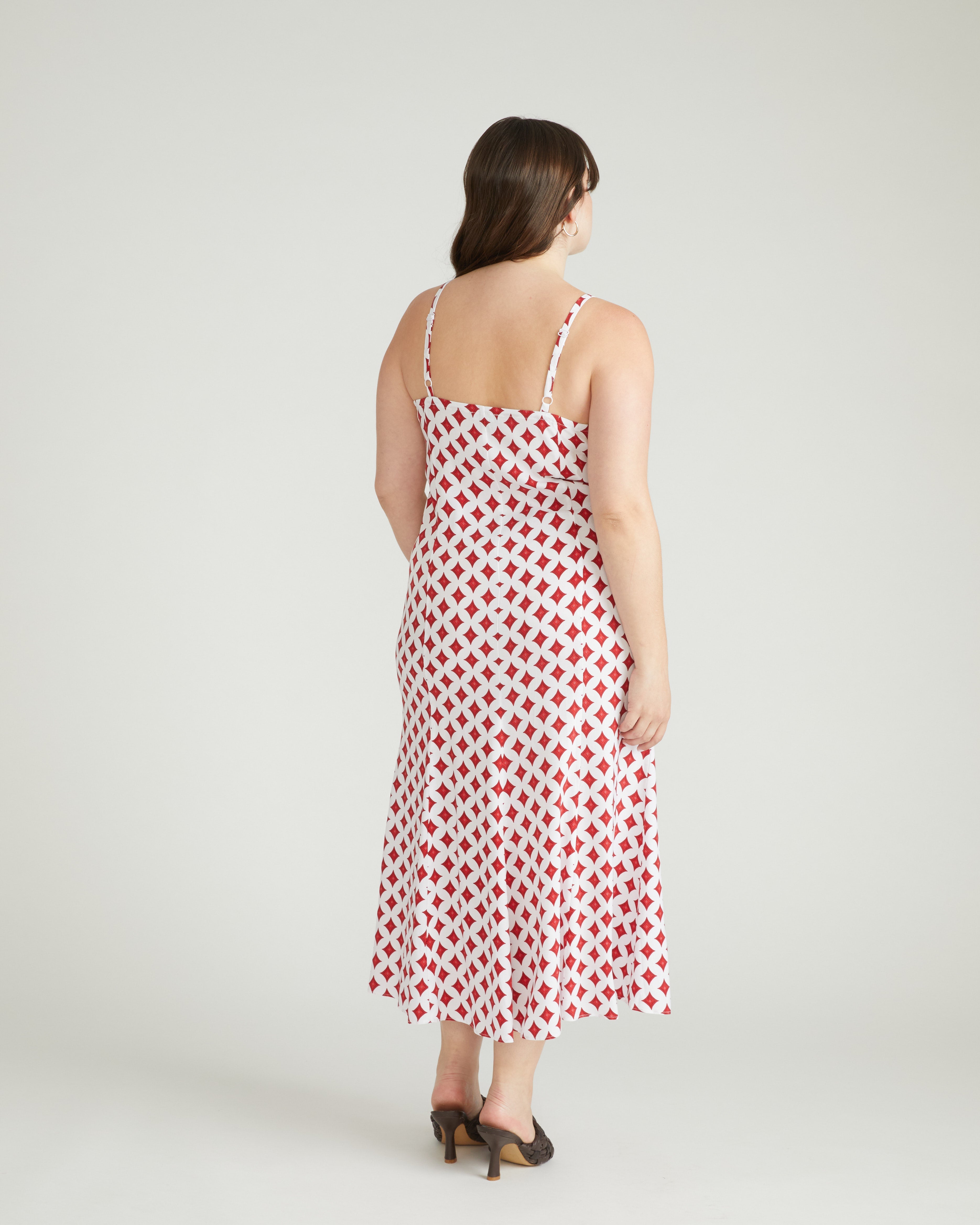 Amber Cooling Cupro Slip Dress - Morningstar Print in Red