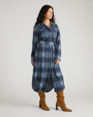 Morgan Belted Stretch Flannel Shirtdress - Heather Fog Plaid