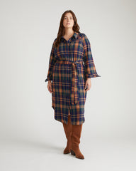 Morgan Belted Stretch Flannel Shirtdress - Autumn Apple Plaid