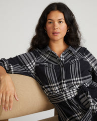 Morgan Belted Stretch Flannel Shirtdress - Highland Hug Black Plaid