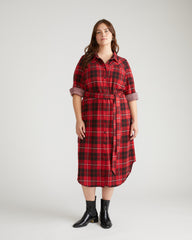 Morgan Belted Stretch Flannel Shirtdress - Ridge Brew Red Plaid