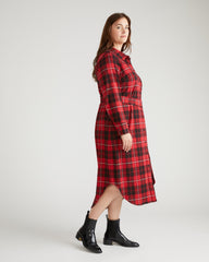 Morgan Belted Stretch Flannel Shirtdress - Ridge Brew Red Plaid