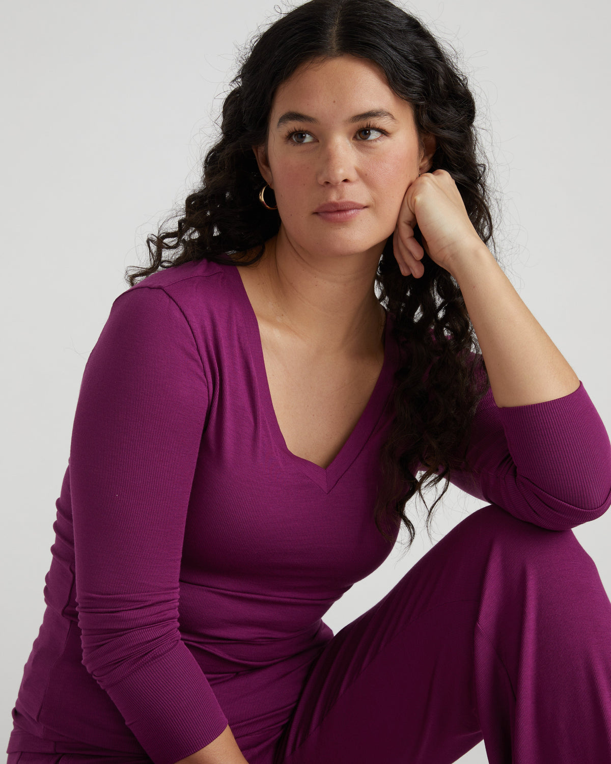 Foundation Long Sleeve V-Neck Tee - Goji Berry