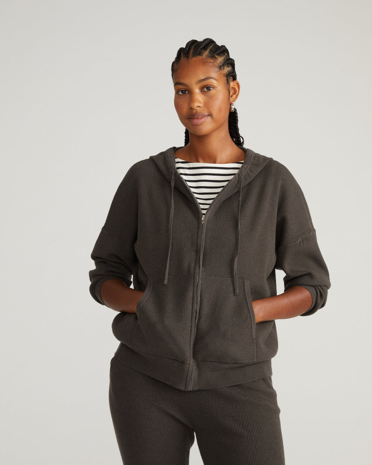 Knitted Mila Zip Hoodie - Graphite