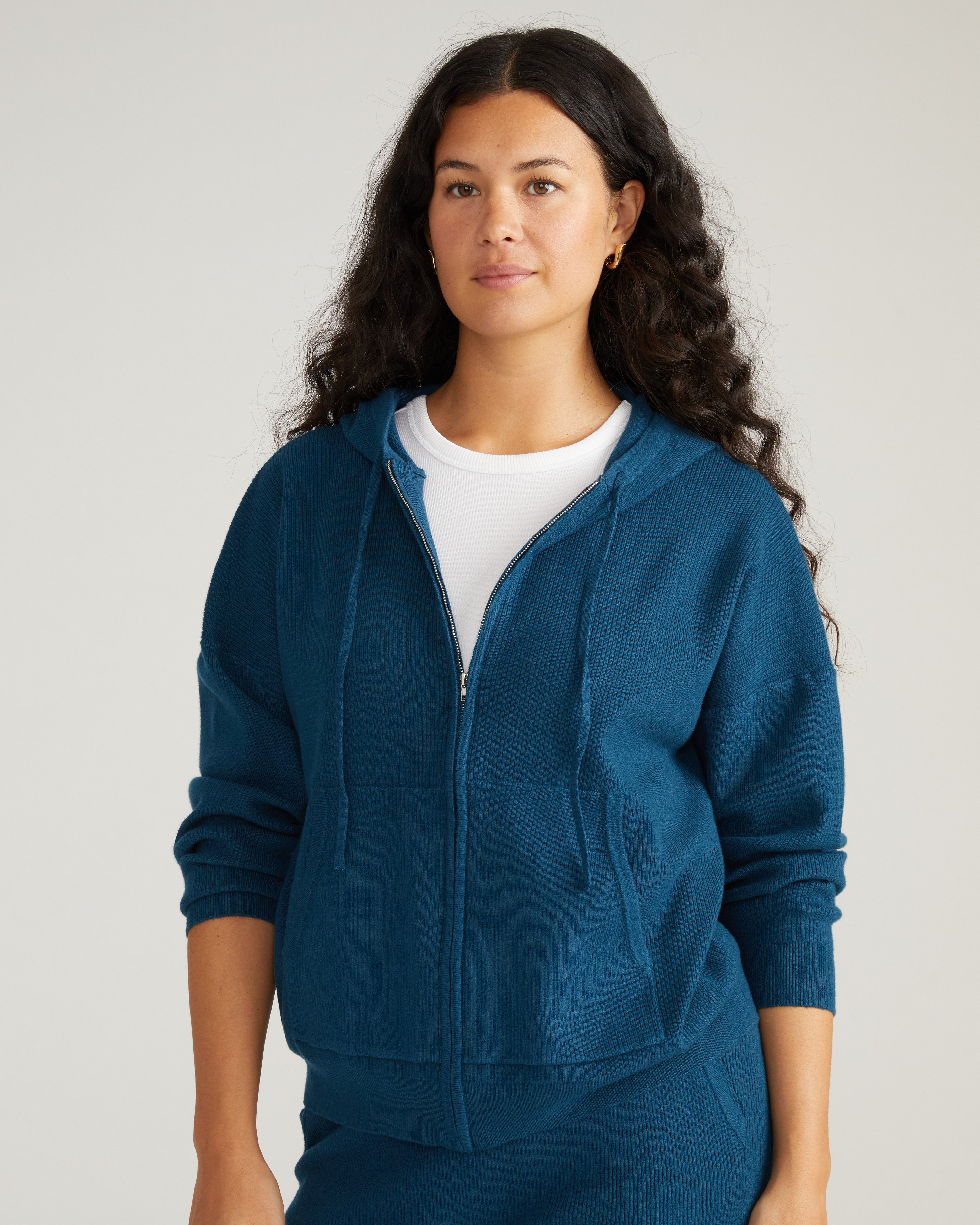 Knitted Mila Zip Hoodie - Deep Teal