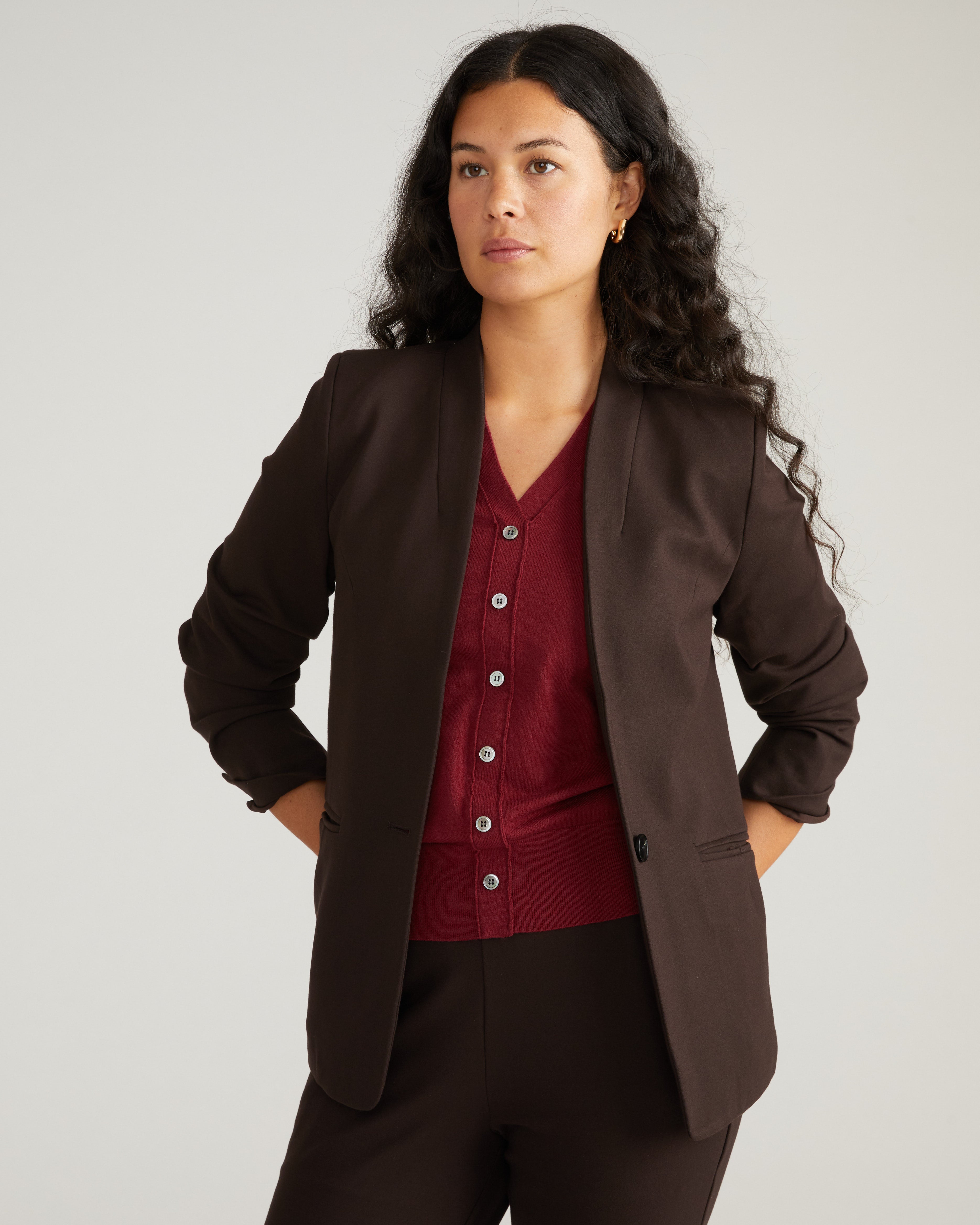 Lennox Collarless Ponte Blazer - Espresso