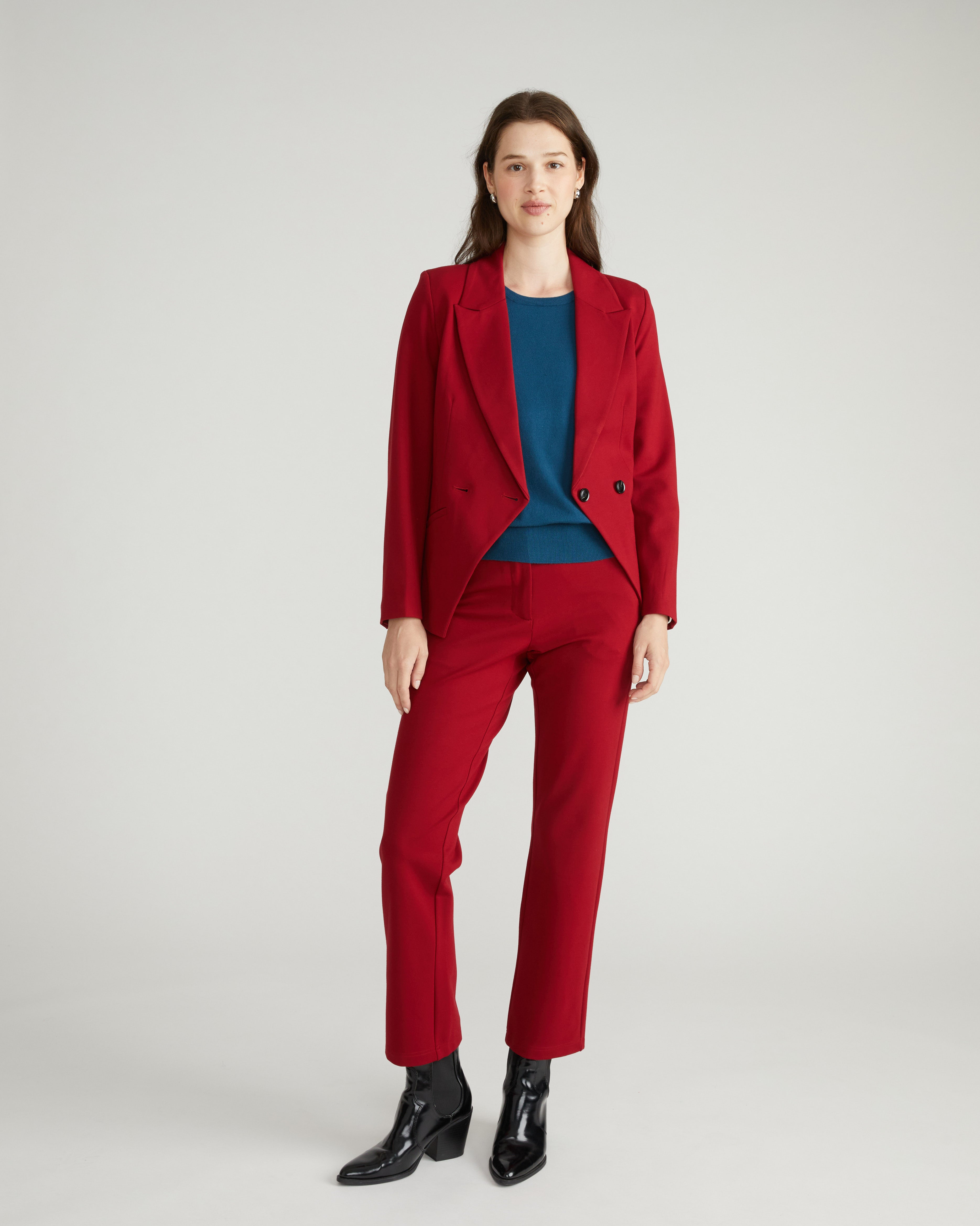 Bianca Double Breasted Ponte Blazer - Garnet