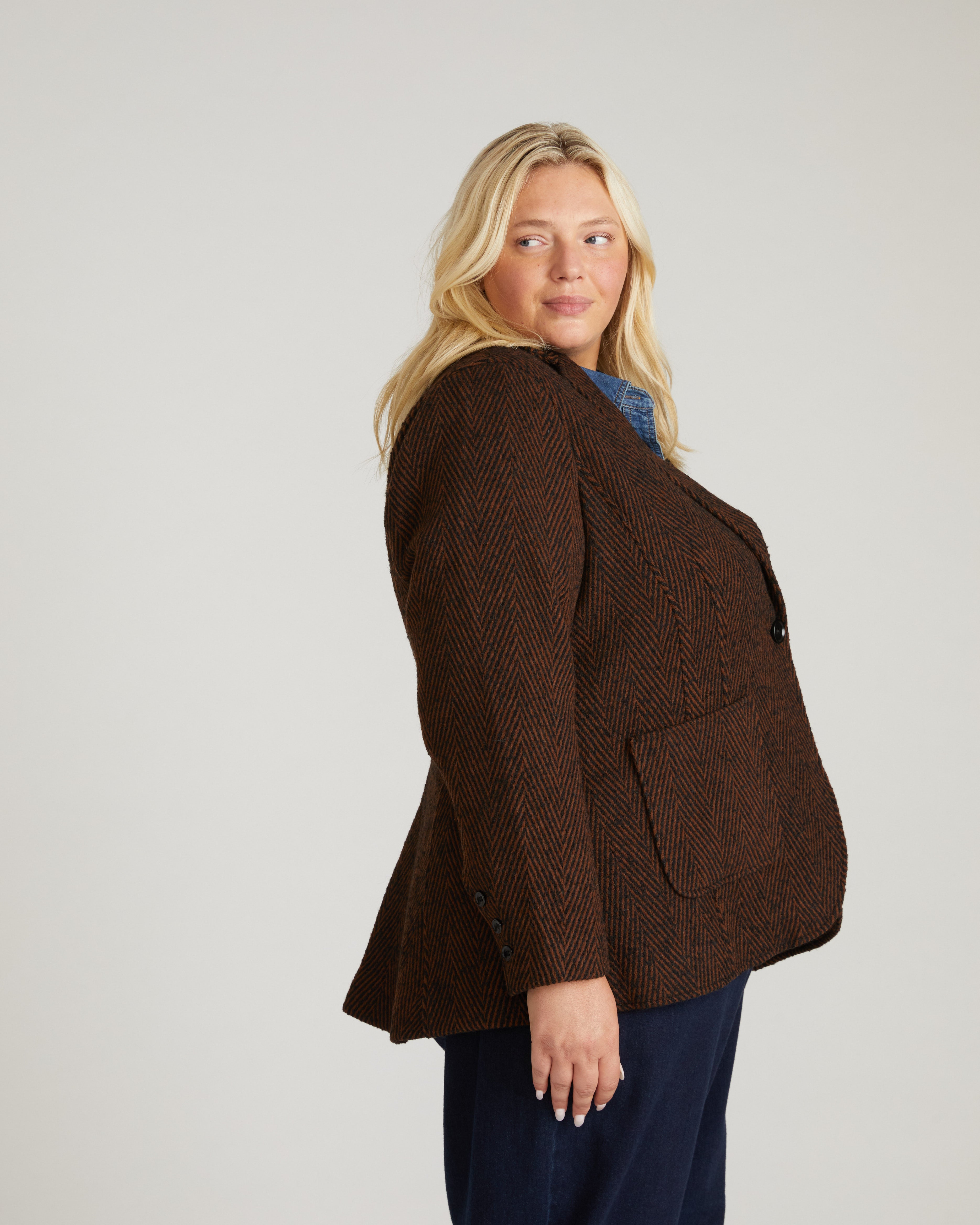 Kidjo Tailored Wool Jacket - Black/Brown Herringbone