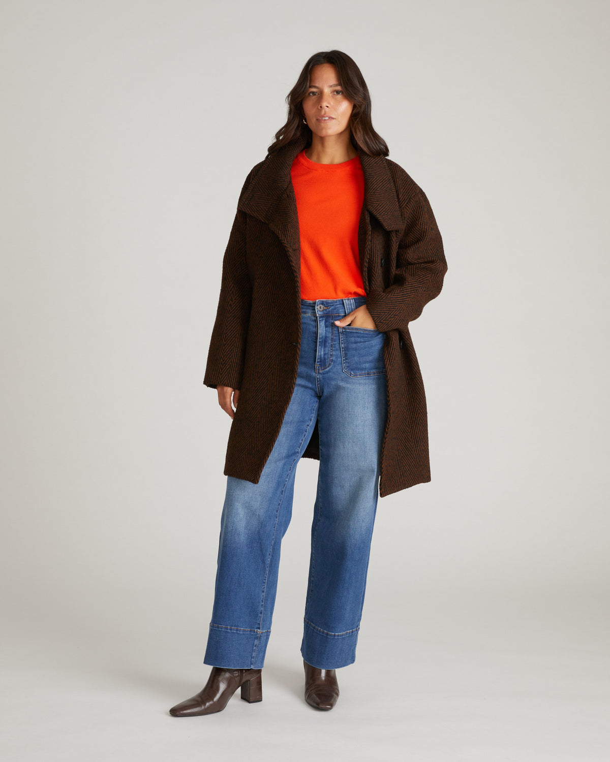 Marlo Cocoon Coat - Black/Brown Herringbone