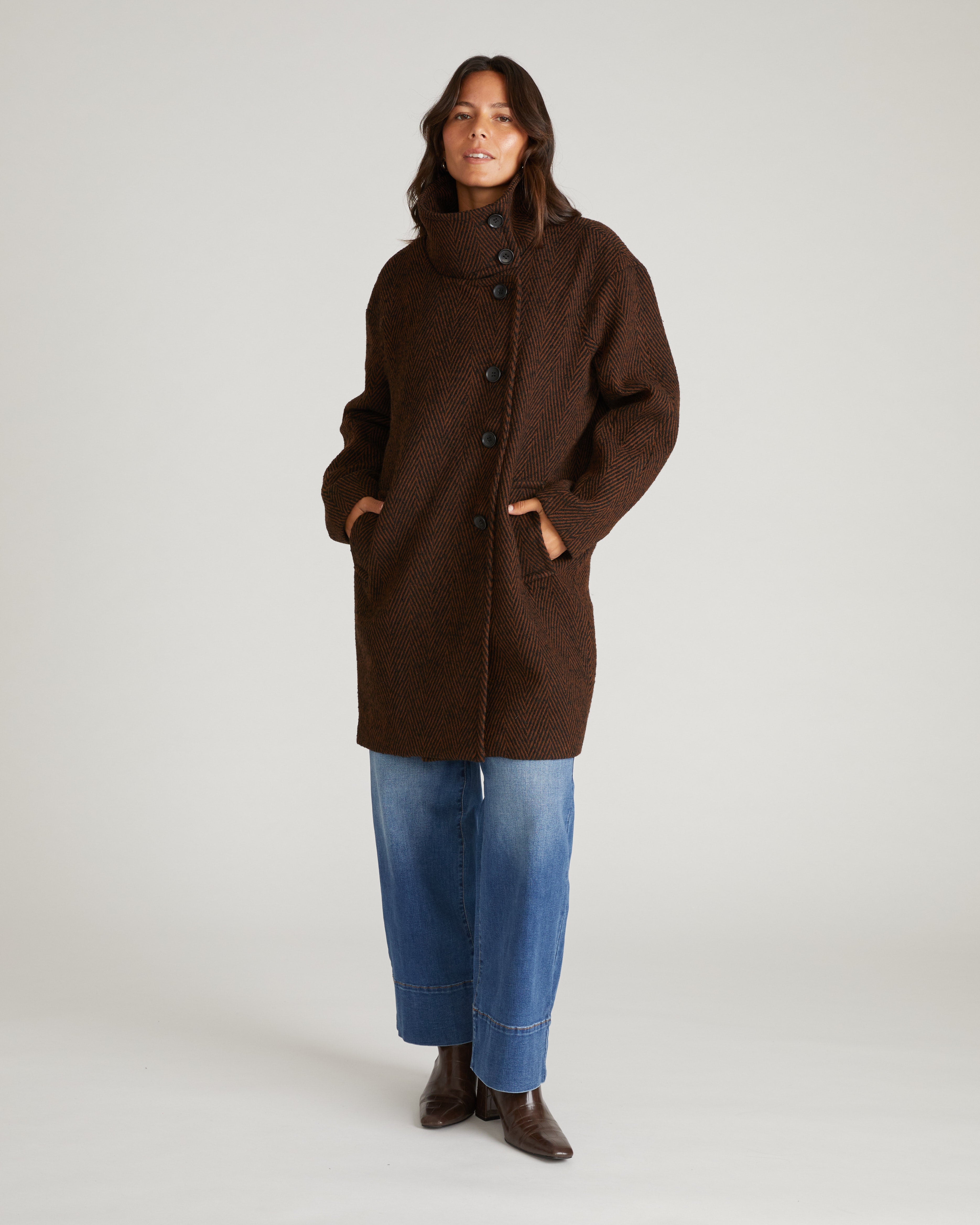 Marlo Cocoon Coat - Black/Brown Herringbone
