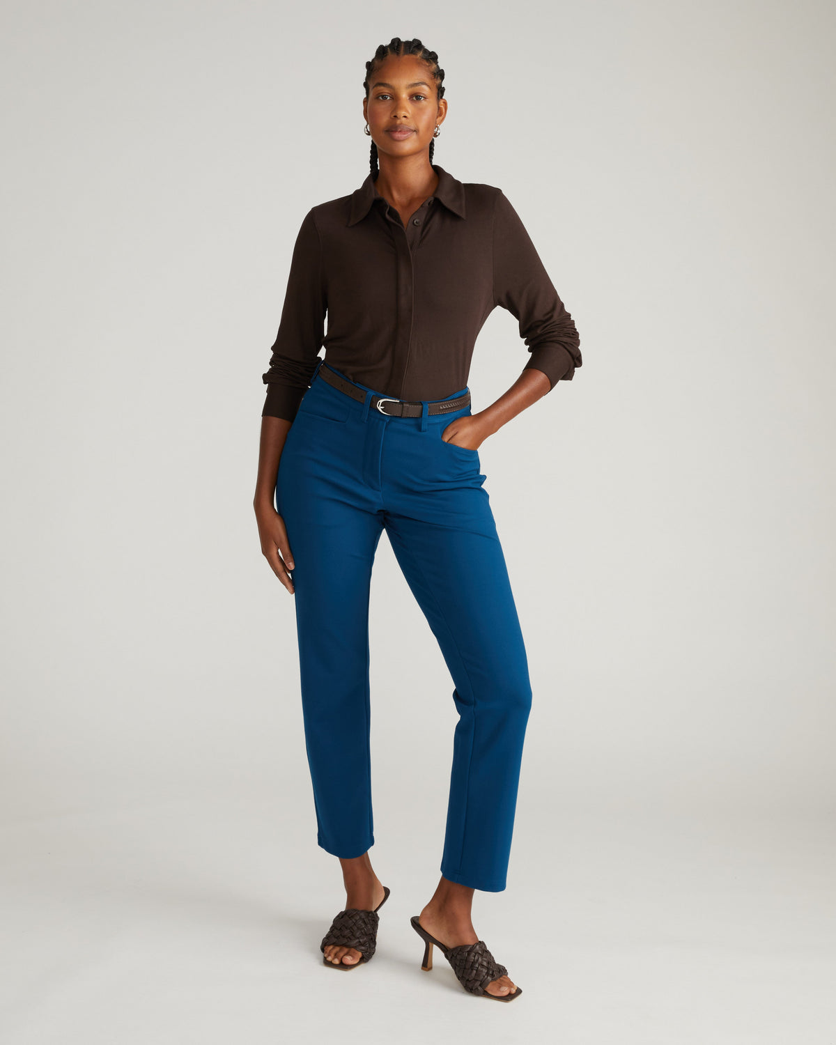 Long Cigarette Ponte Pants - Deep Teal