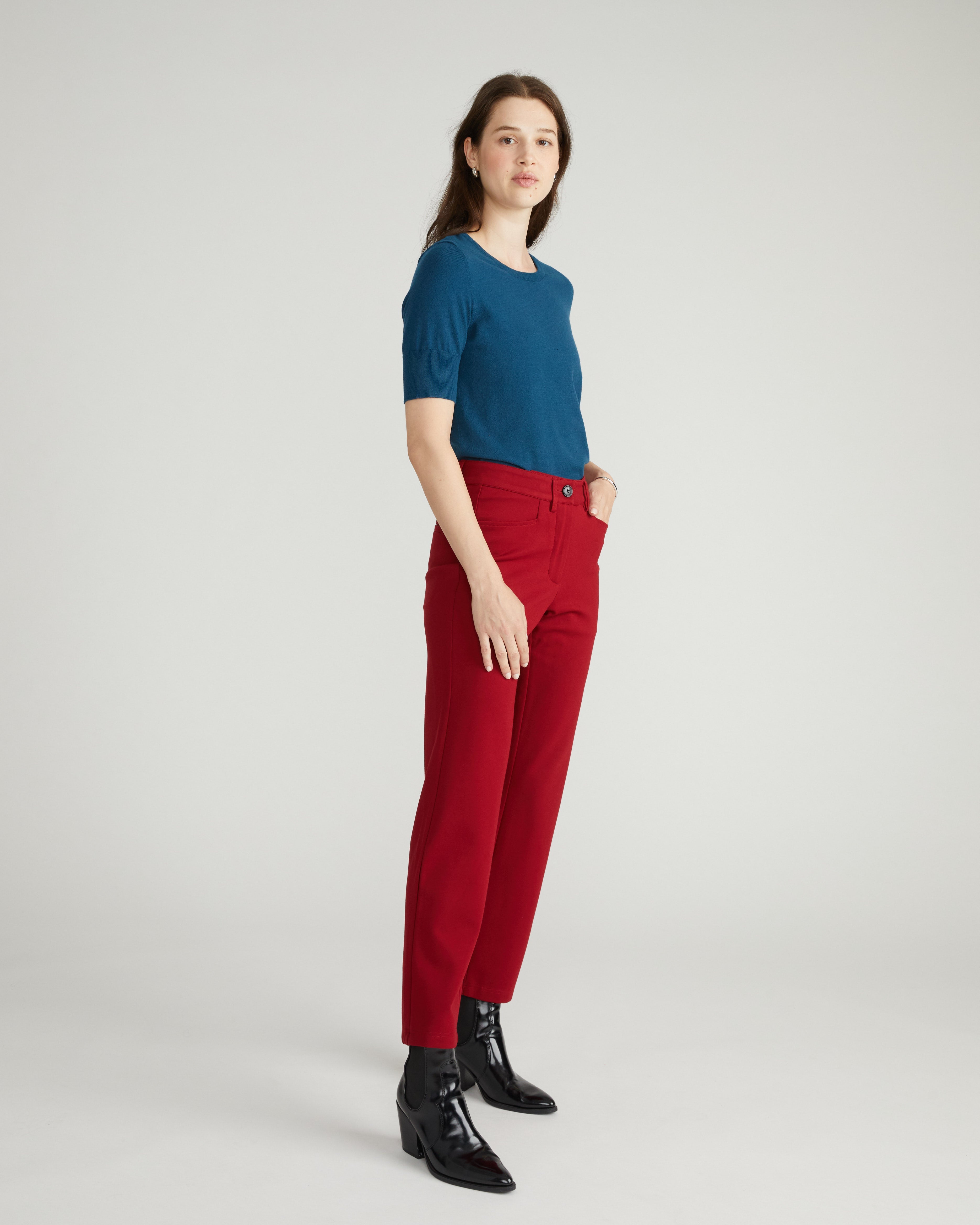 Long Cigarette Ponte Pants - Garnet