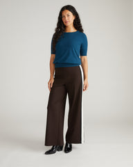Stephanie Wide Leg Stripe Ponte Pants 30 Inch - Espresso with Black/Ecru Stripe