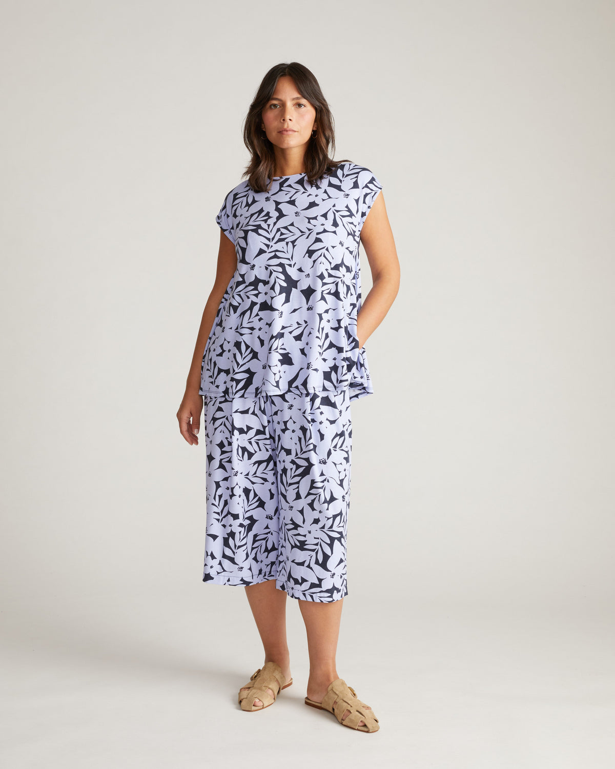 Casual Culottes - Petal Palette Print in Jacaranda