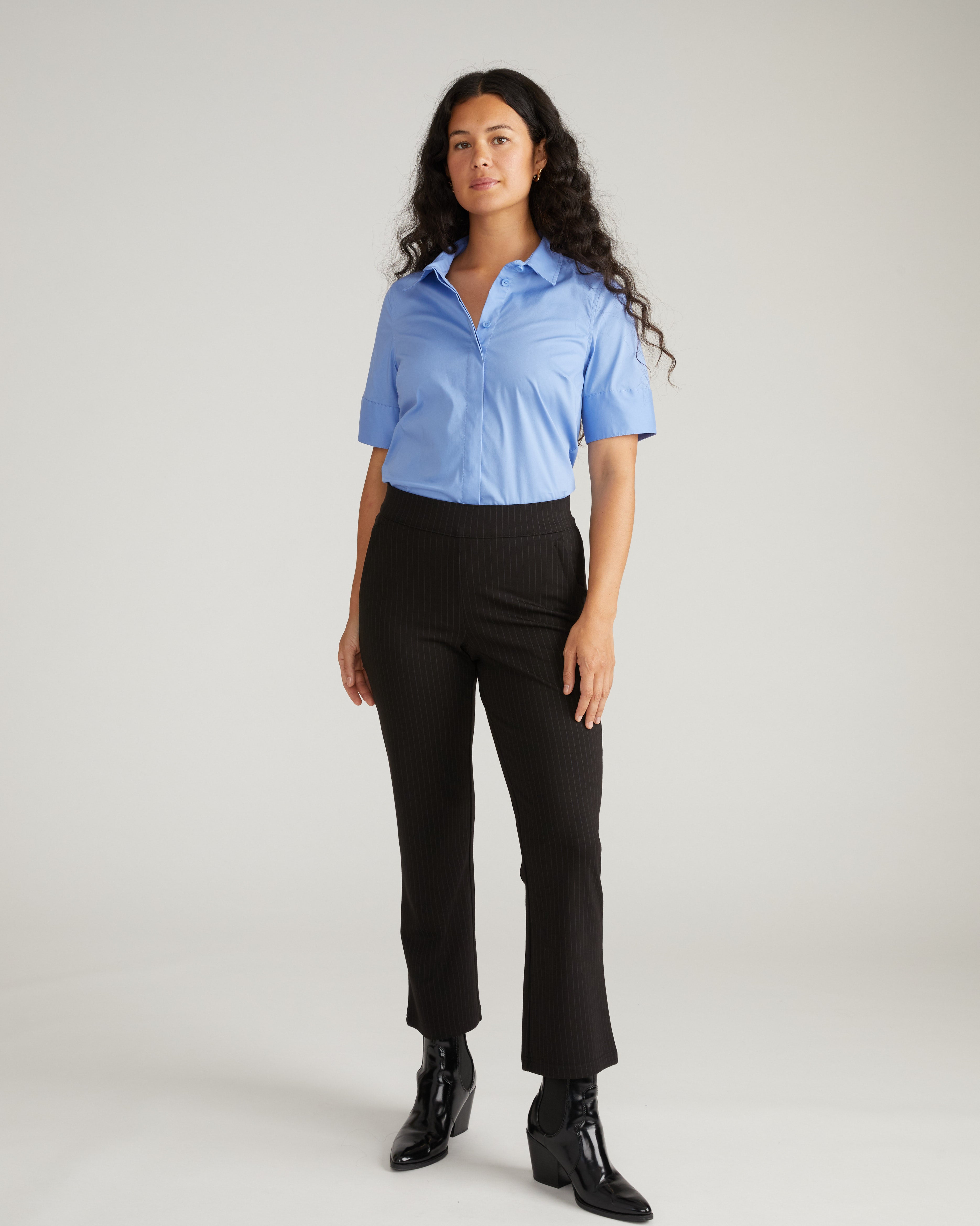 Amaya Ponte Kick Flare Pants - Slate Pinstripe