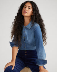 Minimalist Stretch Cotton Chambray Shirt - Vintage Indigo