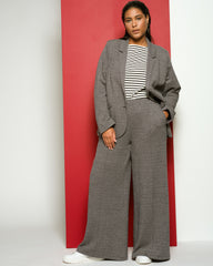 Pam Pintuck Wide Leg Ponte Pants - Herringbone Tweed