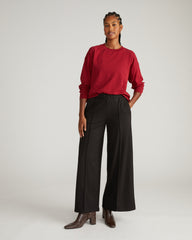 Pam Pintuck Wide Leg Ponte Pants - Slate Pinstripe