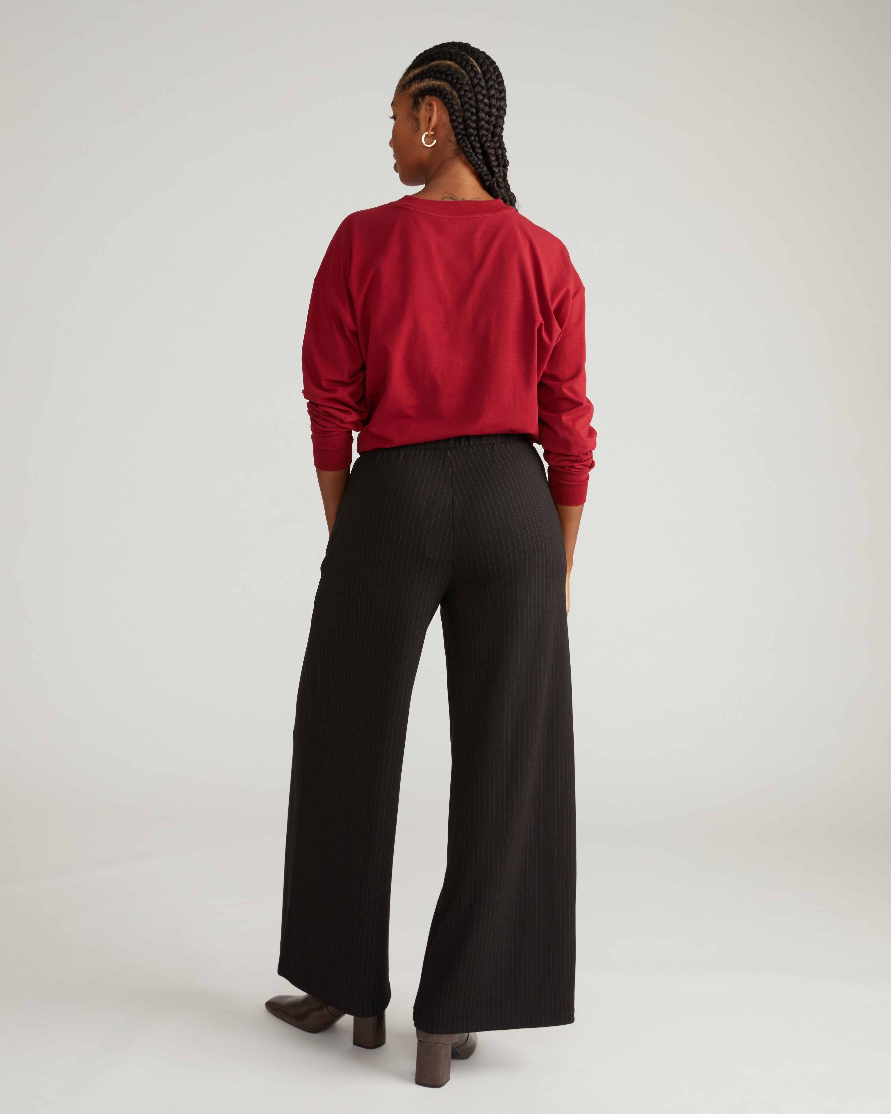 Pam Pintuck Wide Leg Ponte Pants - Slate Pinstripe