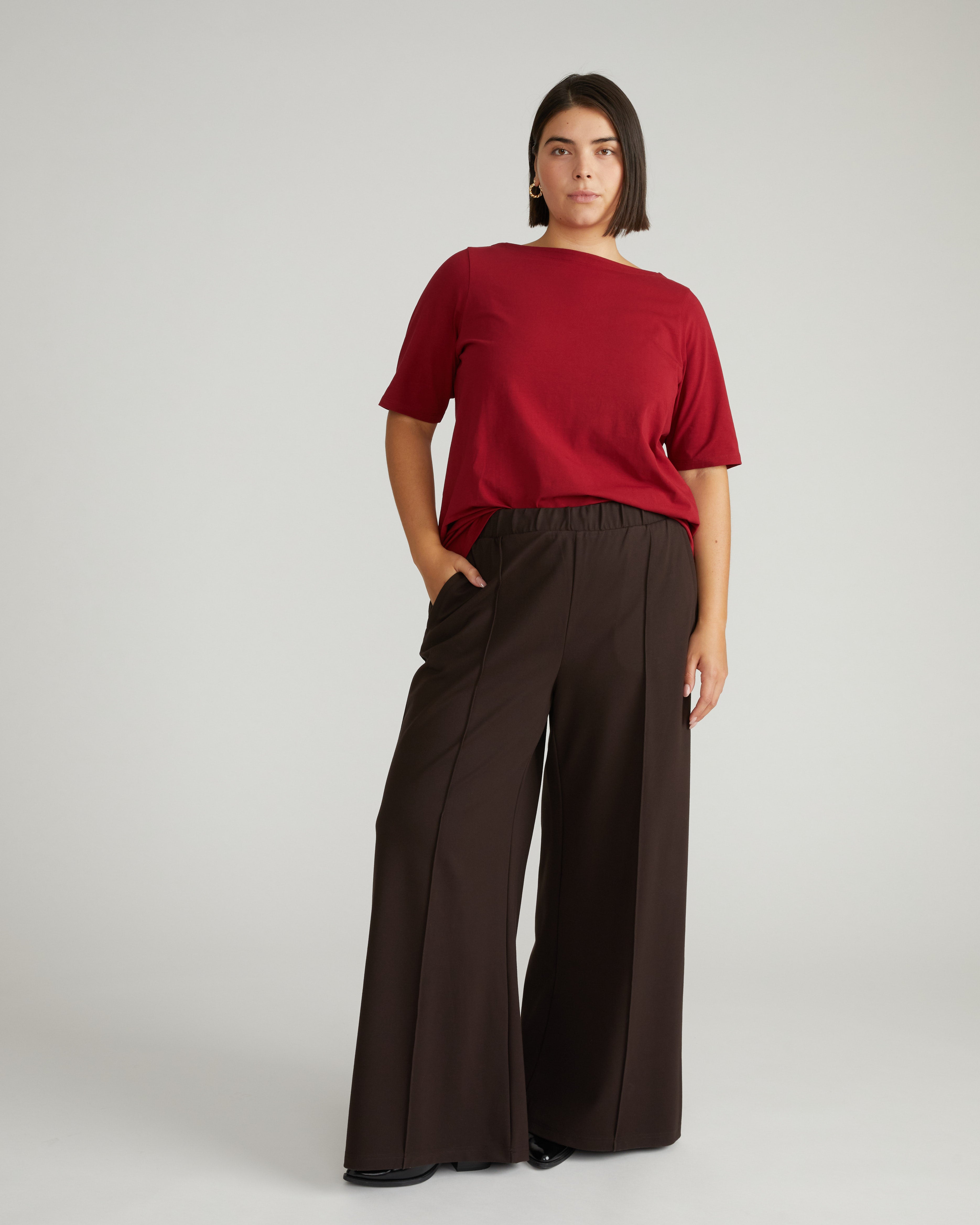 Pam Pintuck Wide Leg Ponte Pants - Espresso