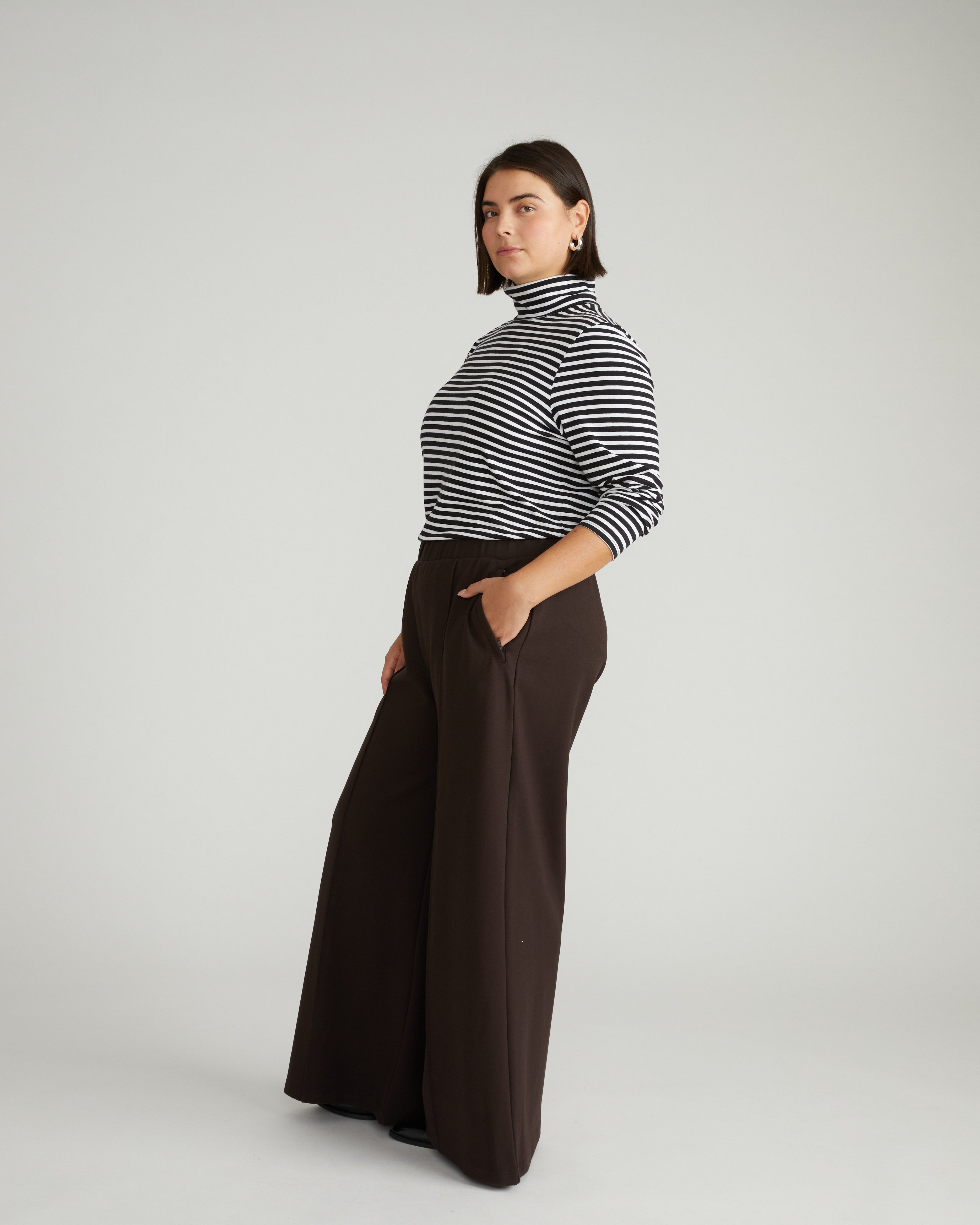 Pam Pintuck Wide Leg Ponte Pants - Espresso