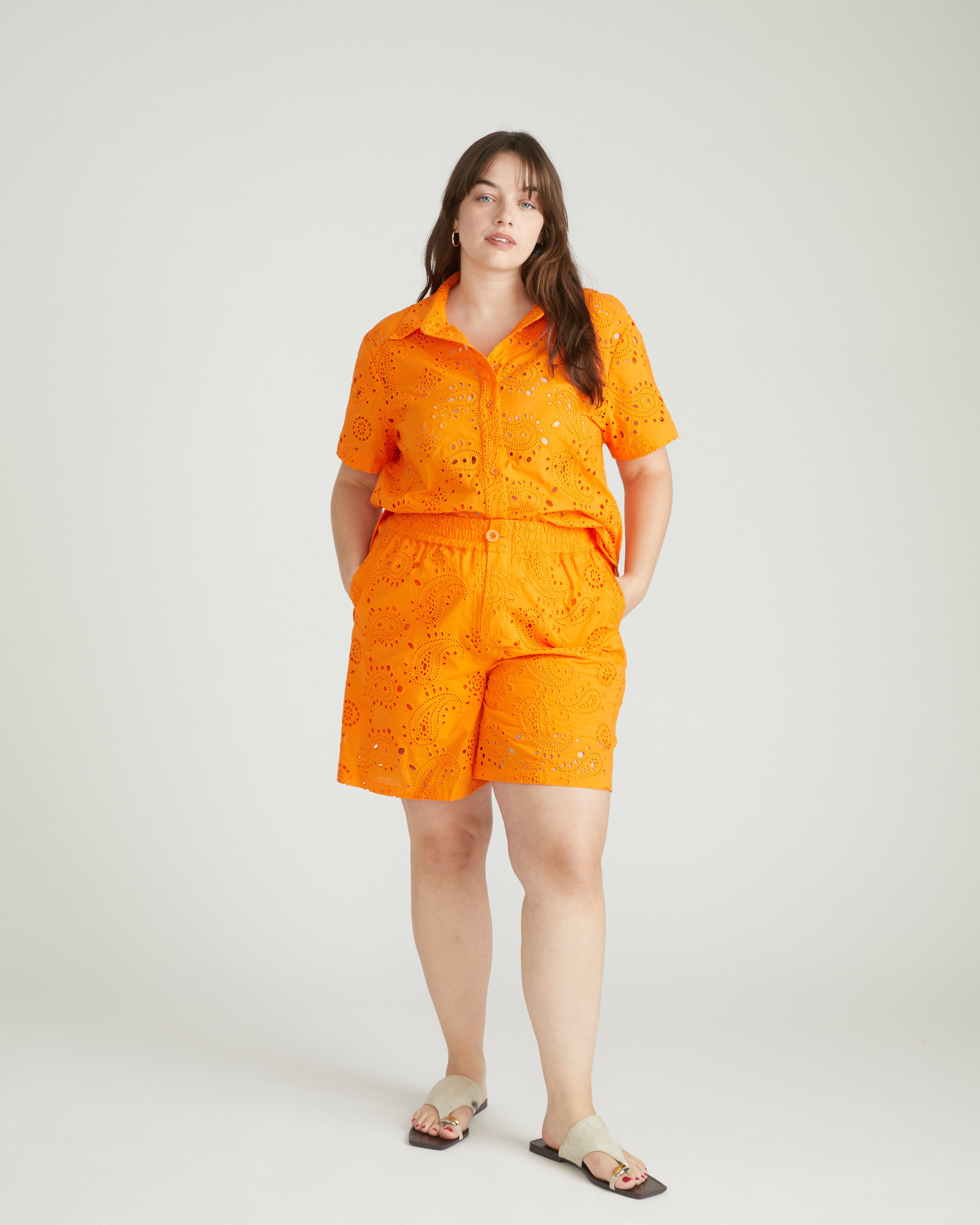 Lulu Cotton Eyelet Shorts - Arancia