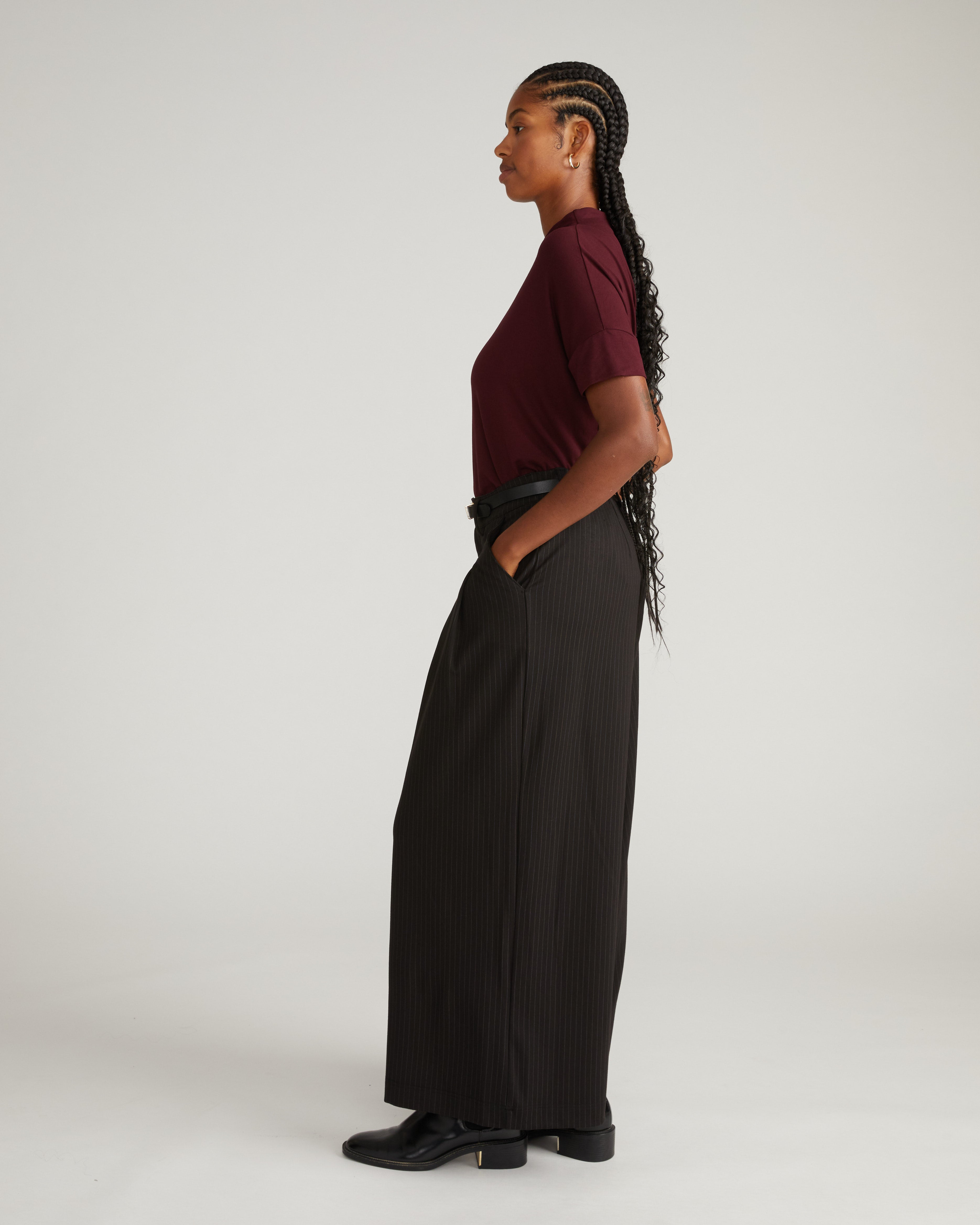 Palais Wide Leg Ponte Pants - Slate Pinstripe