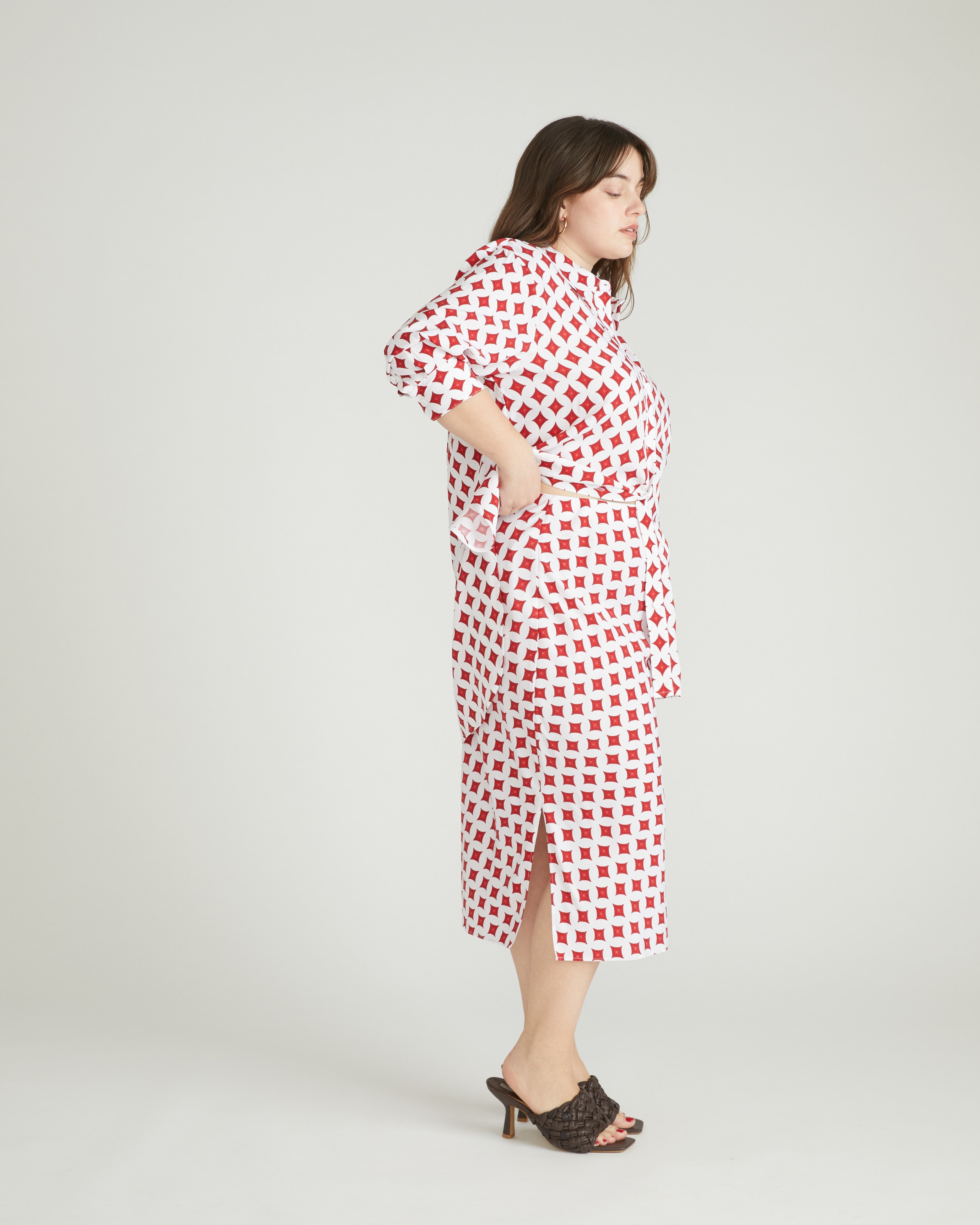 Cooling Stretch Cupro Bias Skirt - Morningstar Print in Red