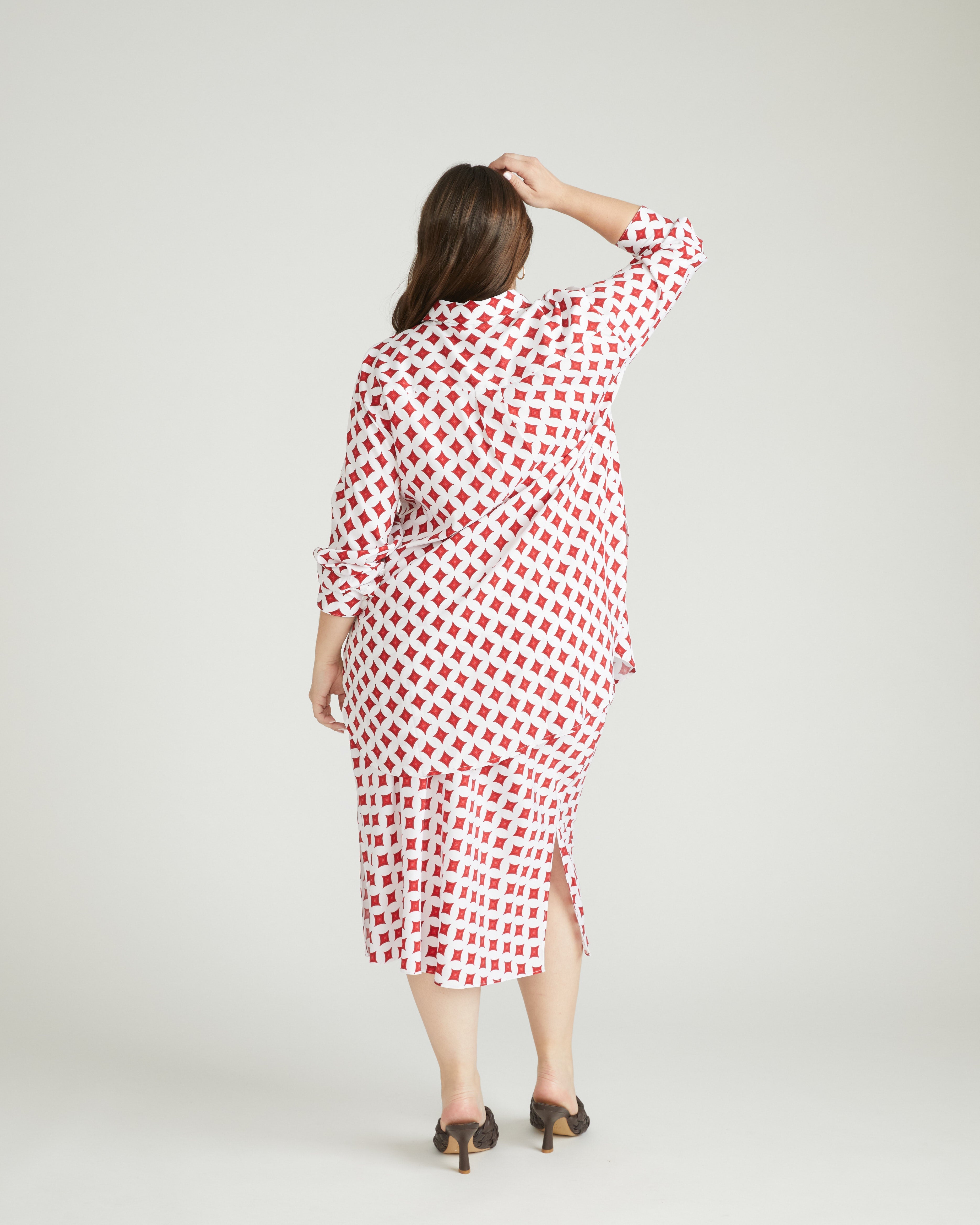 Cooling Stretch Cupro Bias Skirt - Morningstar Print in Red