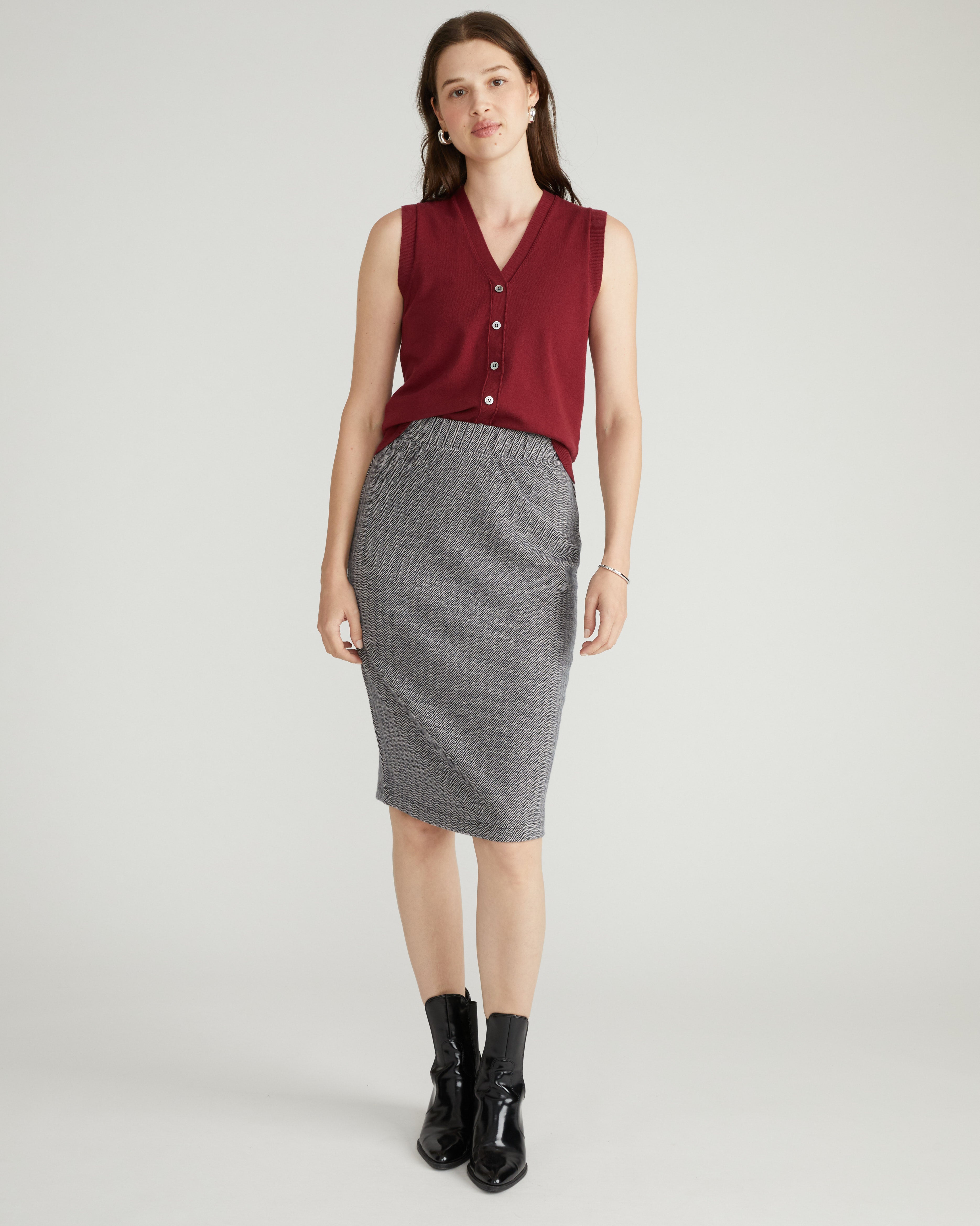 Danube Ponte Skirt - Herringbone Tweed