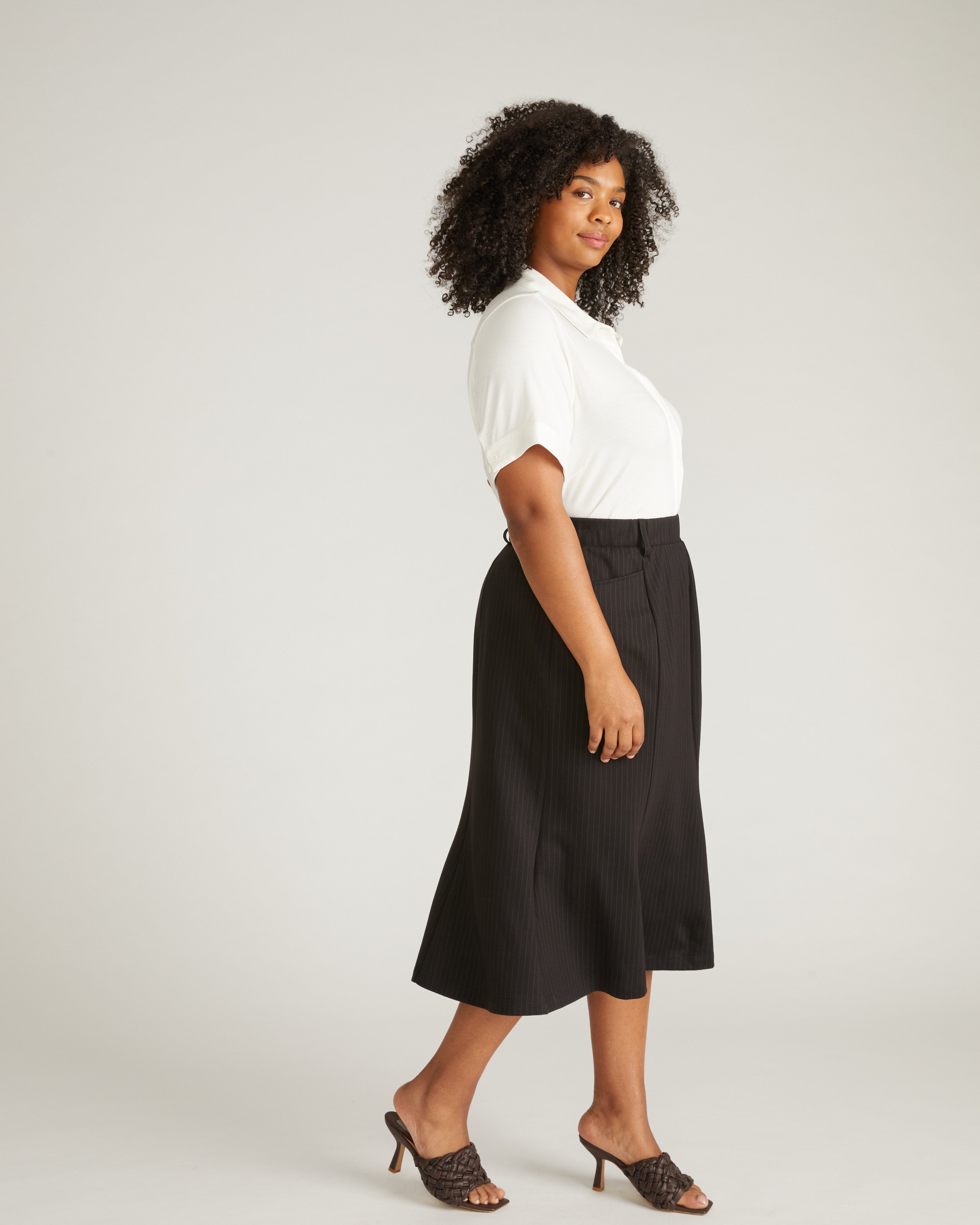 Carla Ponte Skirt - Slate Pinstripe