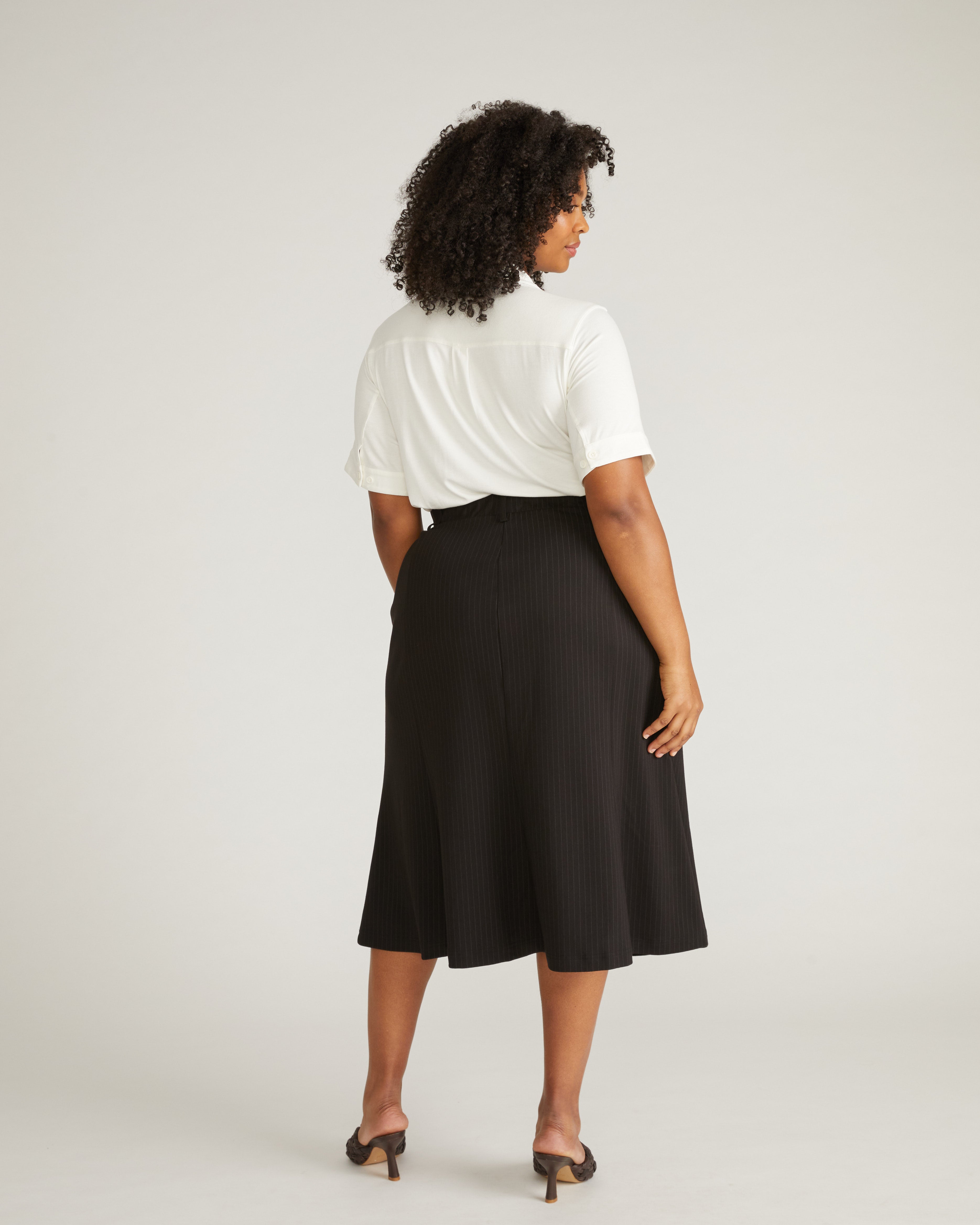 Carla Ponte Skirt - Slate Pinstripe