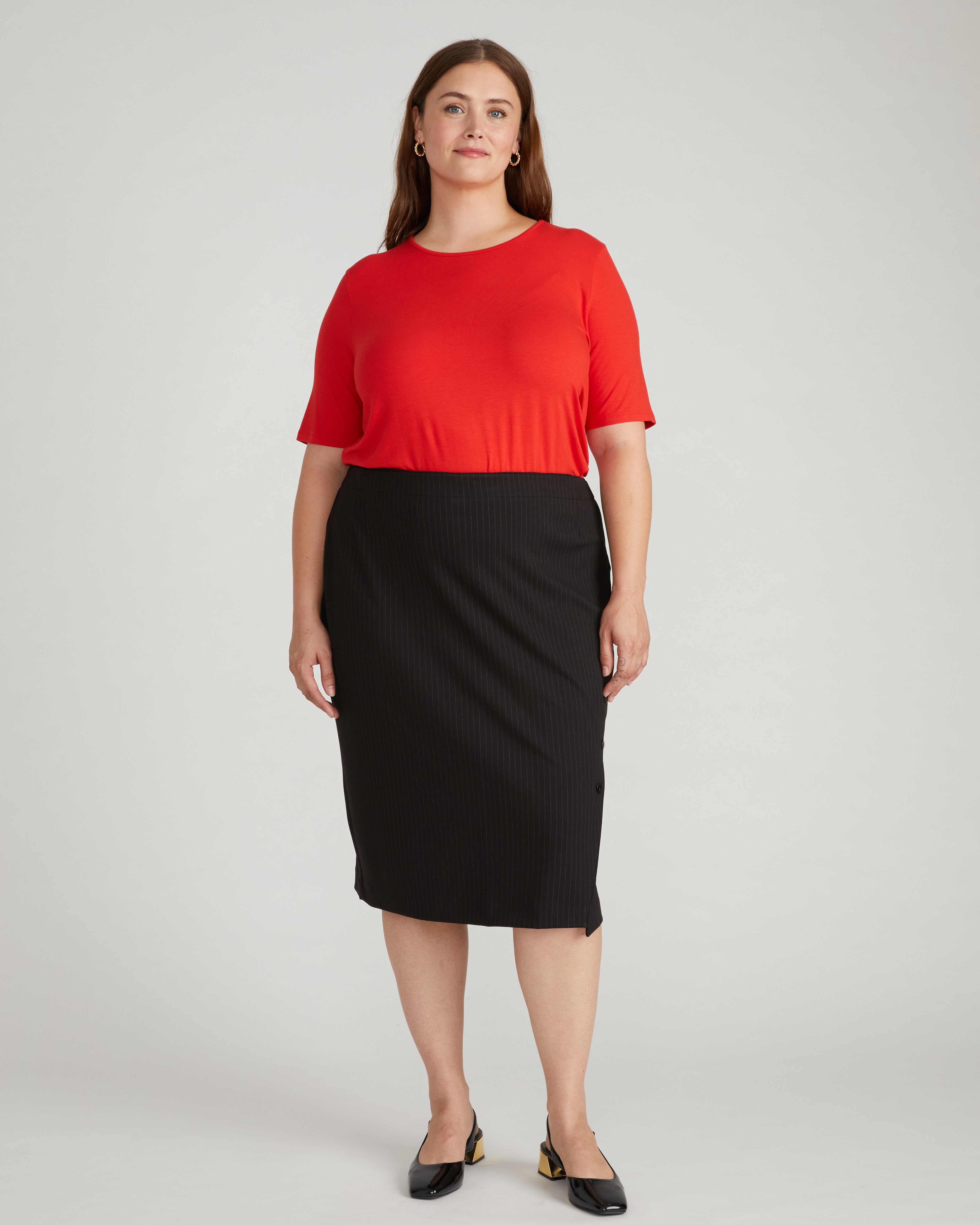 Anya Ponte Skirt - Slate Pinstripe