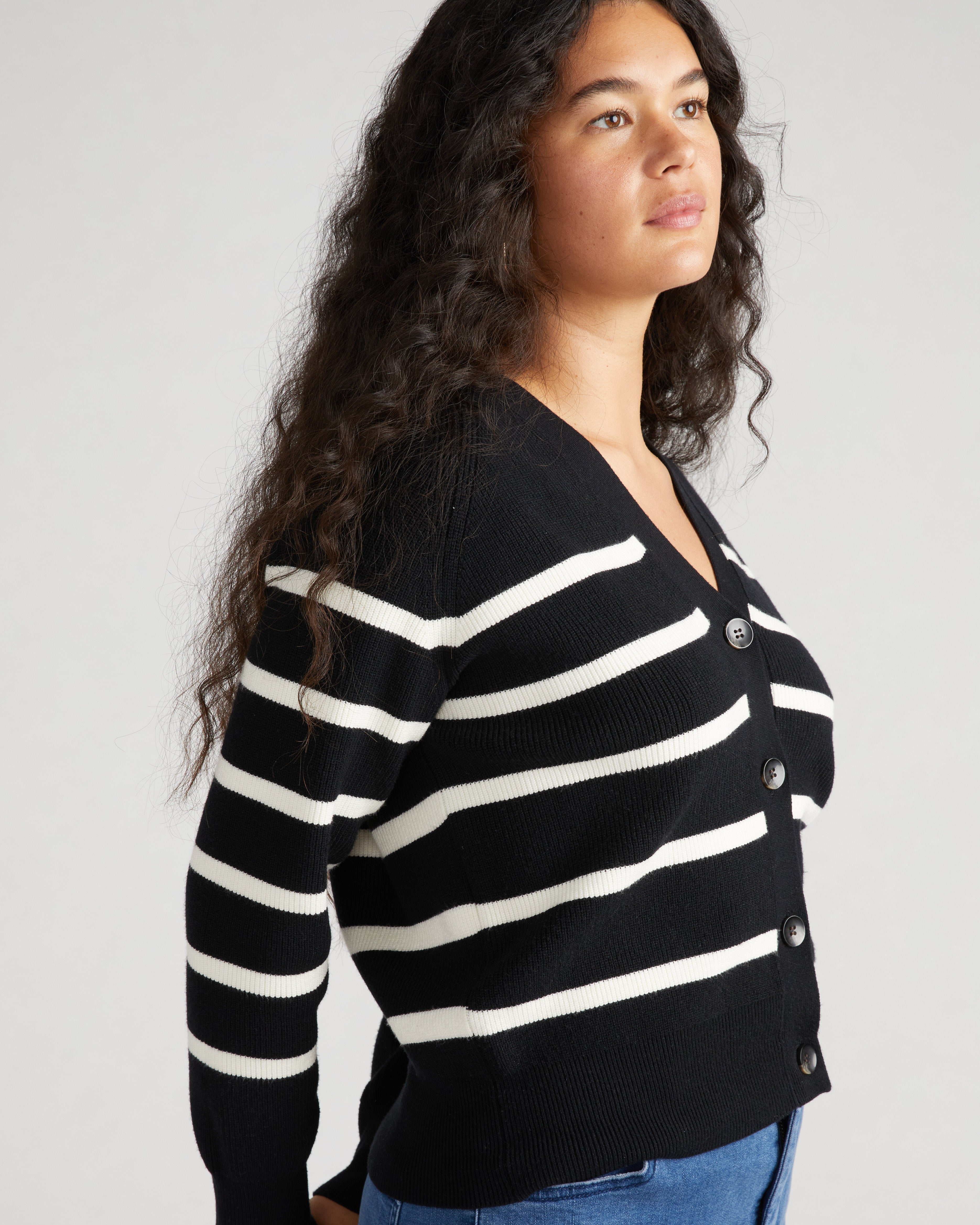 Better-Than-Wool Cardigan - Black/Cream Stripe