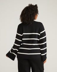 Bardot Wide Sleeve Cotton Sweater - Black/White