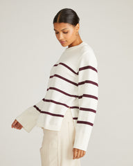 Bardot Wide Sleeve Cotton Sweater - Cream/Acai Stripe