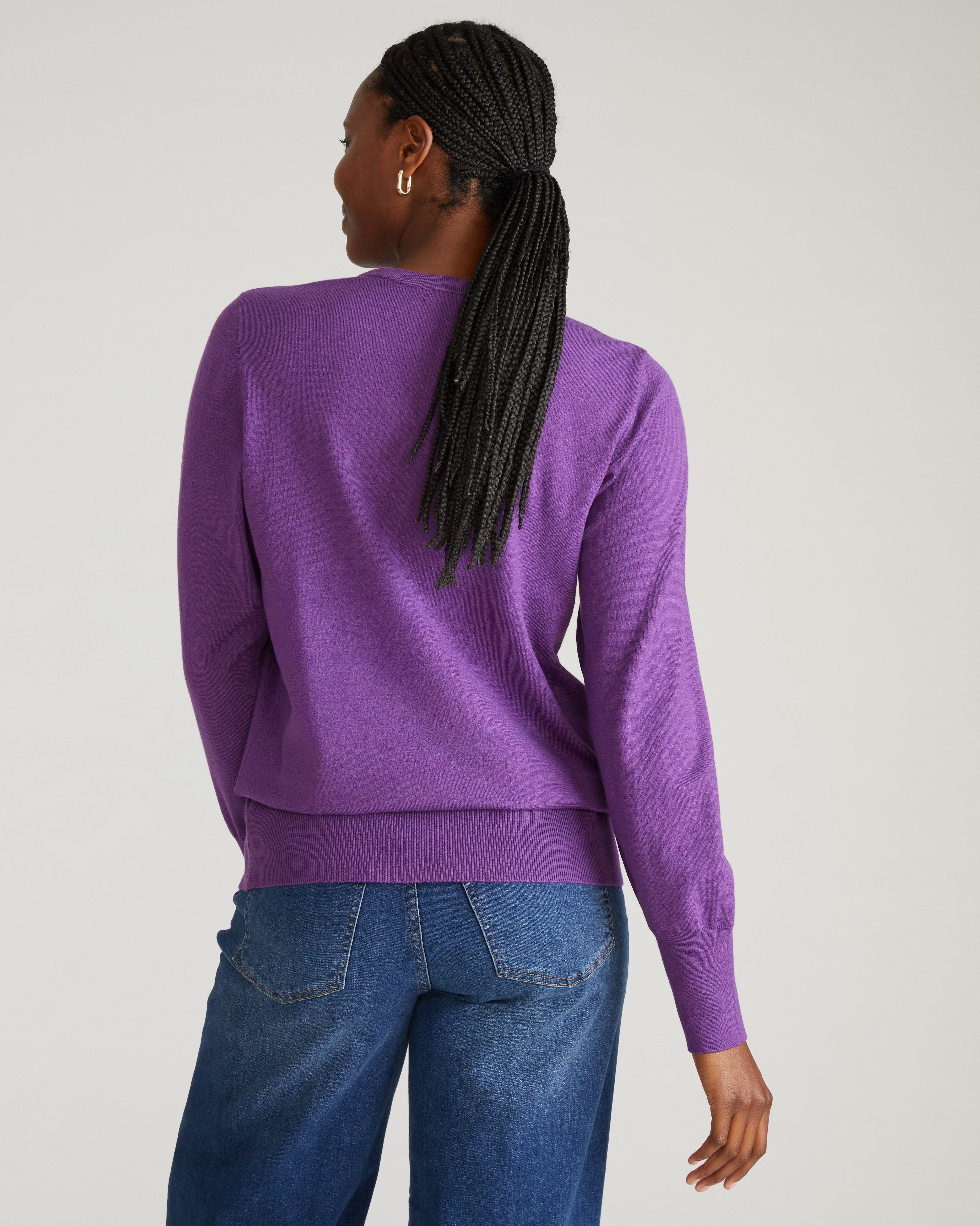 Savvy Fine Knit V Sweater - Grape