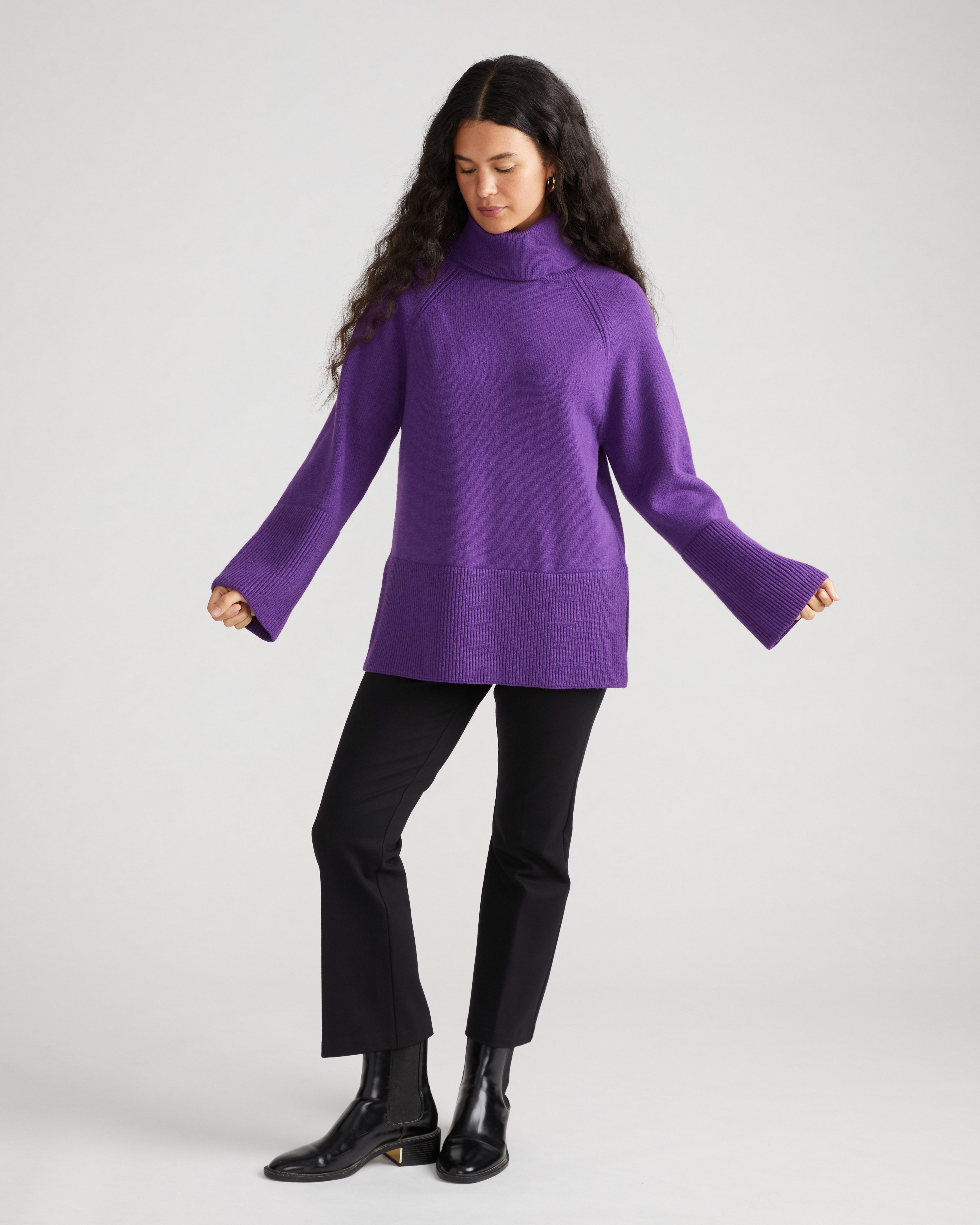 Better-Than-Wool Oversize Turtleneck Sweater - Grape