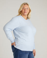 Savvy Fine Knit Crew Sweater - Silver Blue