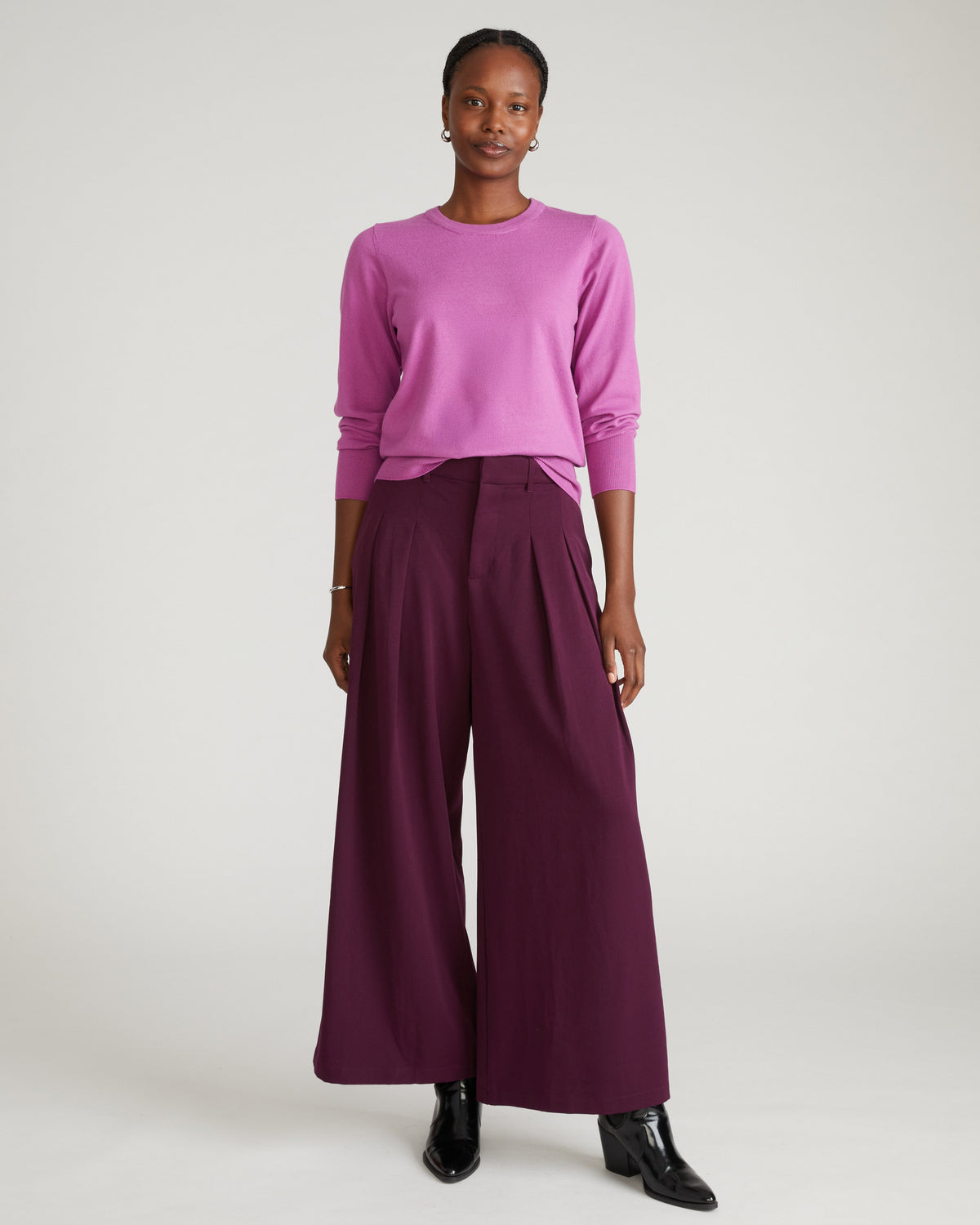 Savvy Fine Knit Crew Sweater - Purple Vision
