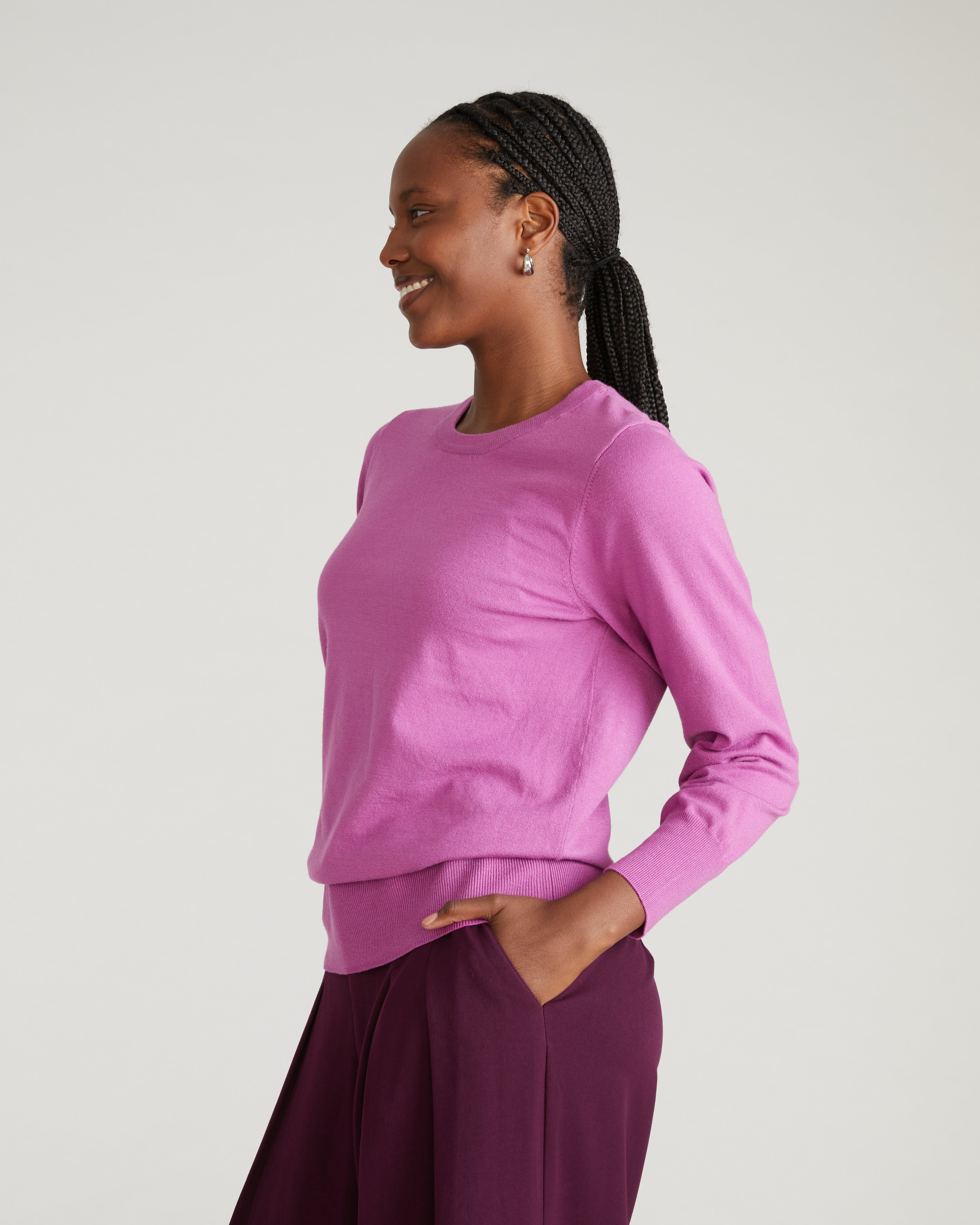Savvy Fine Knit Crew Sweater - Purple Vision