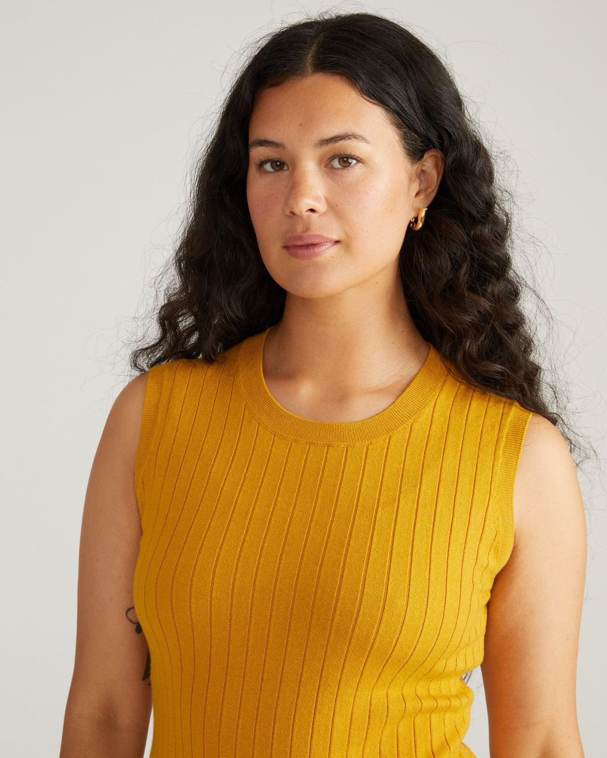 Savvy Fine Knit Sweater Shell - Mustard