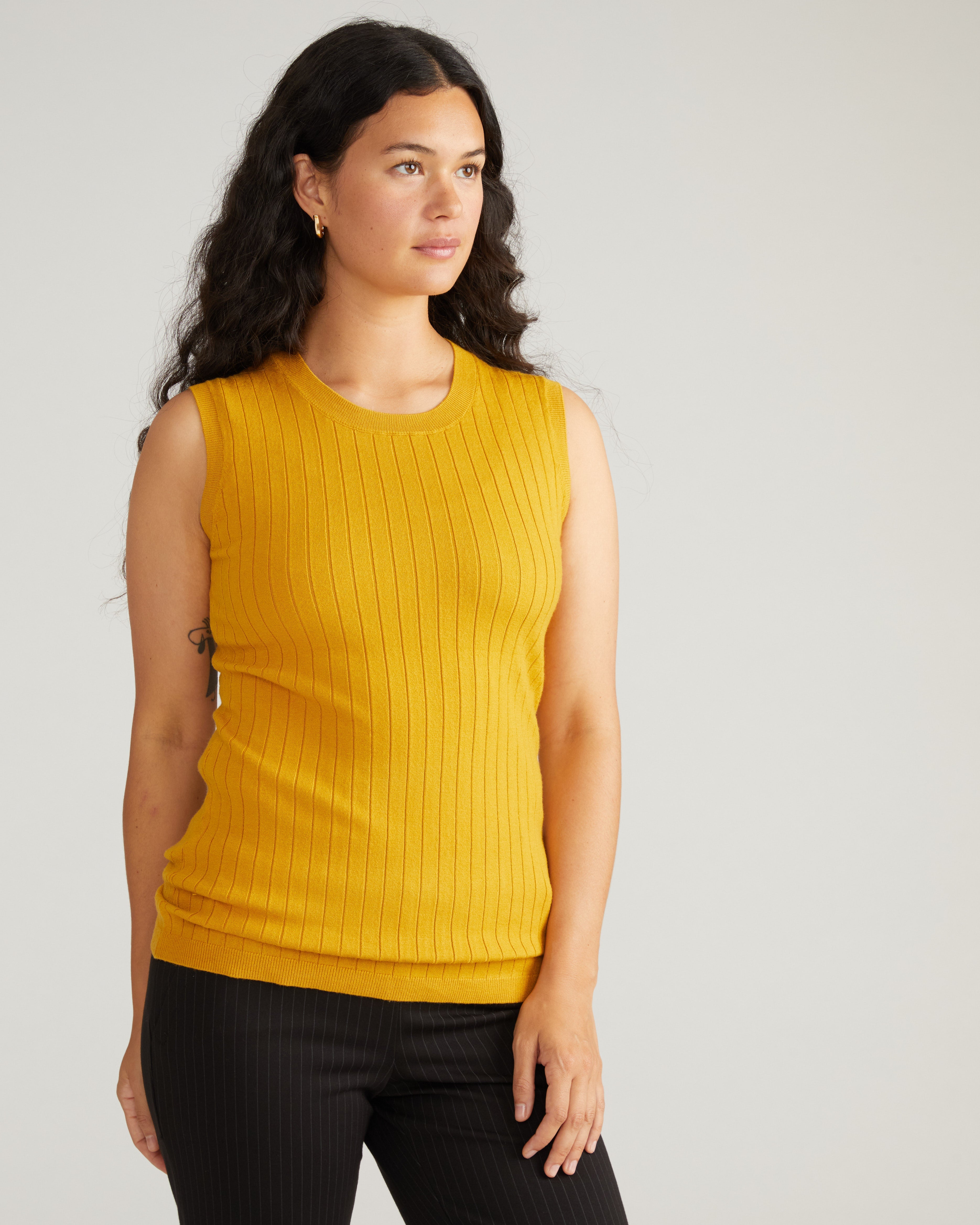 Savvy Fine Knit Sweater Shell - Mustard