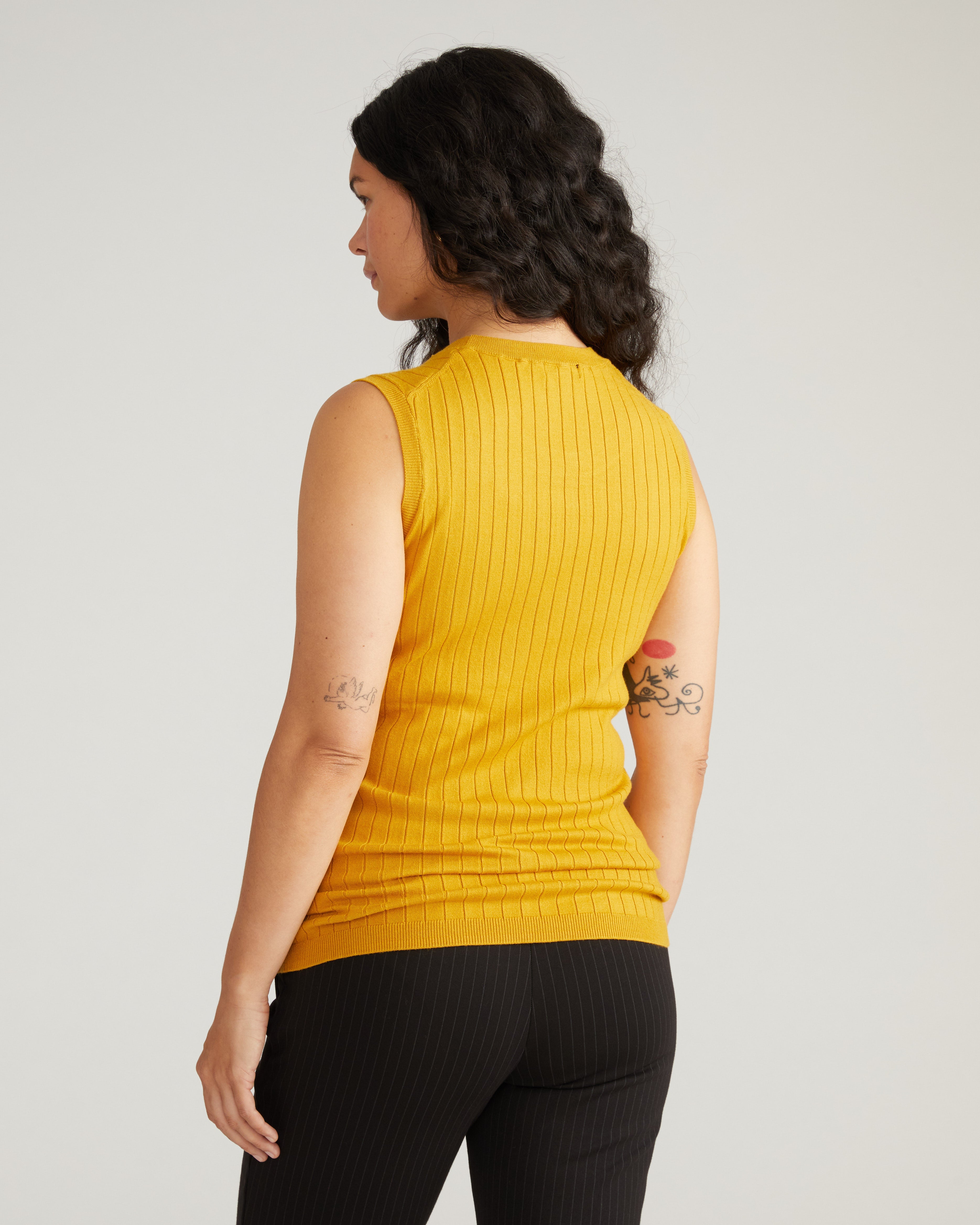 Savvy Fine Knit Sweater Shell - Mustard