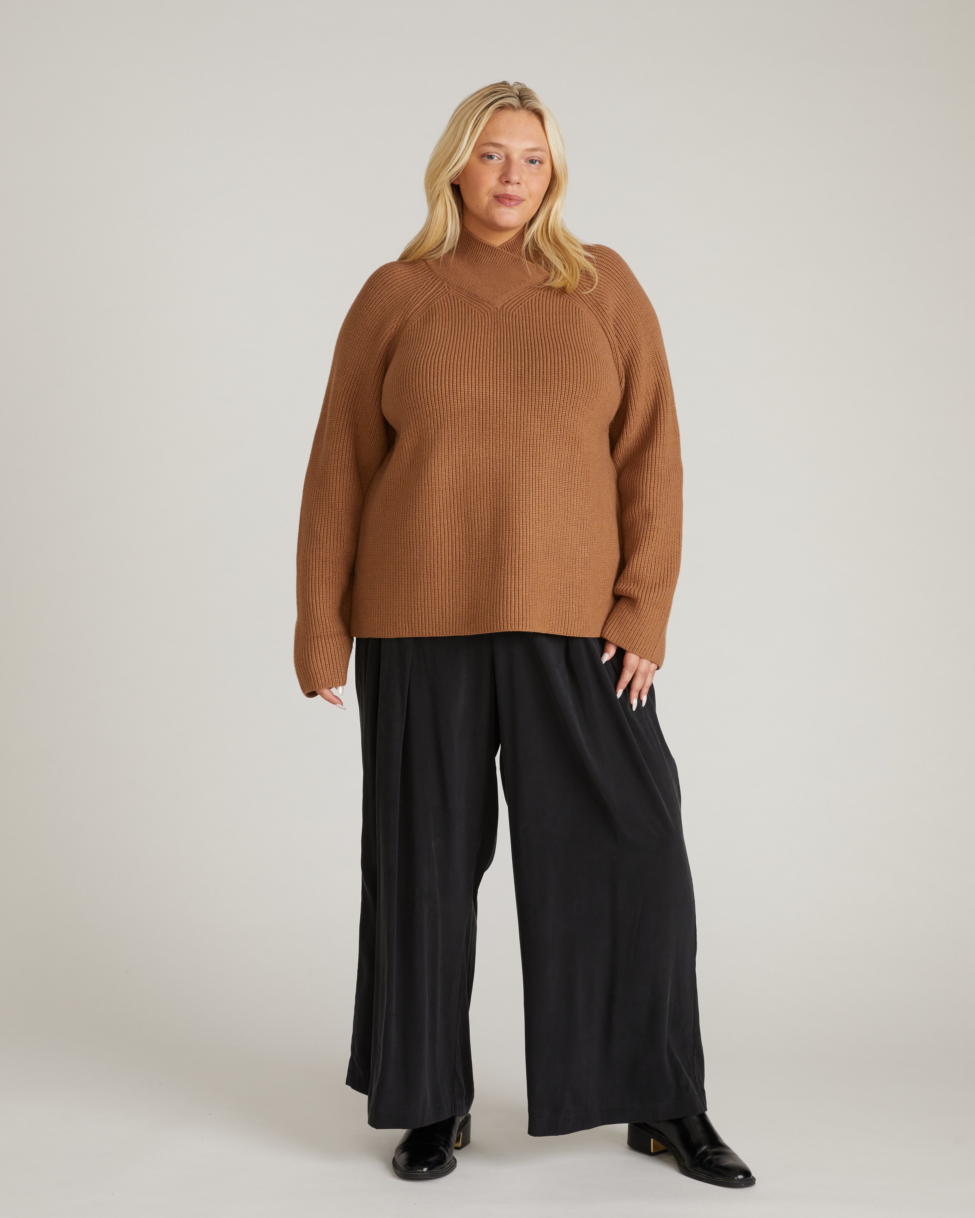 Arly Wrap Neck Sweater - Classic Camel