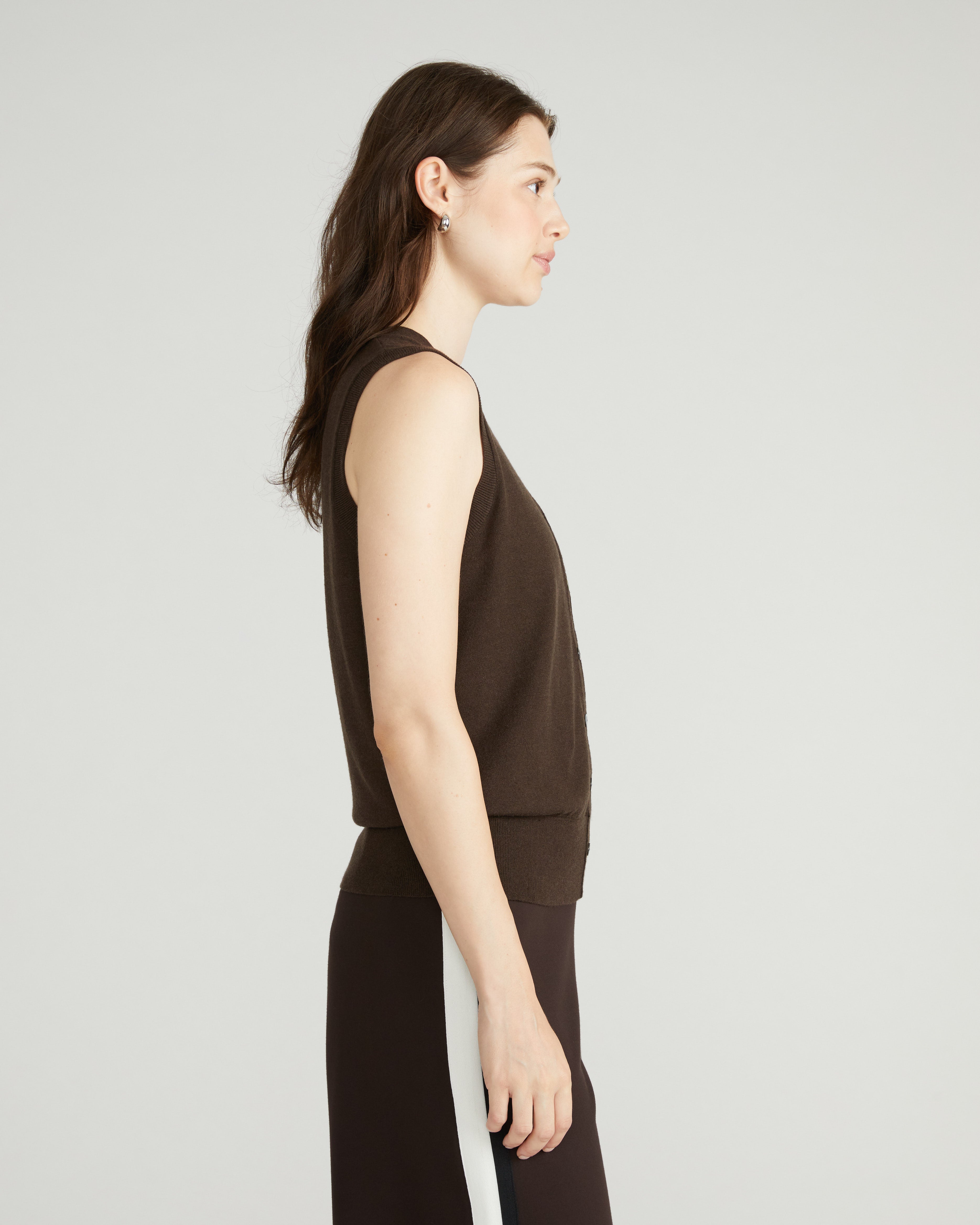 Savvy Fine Knit Cardigan Vest - Espresso