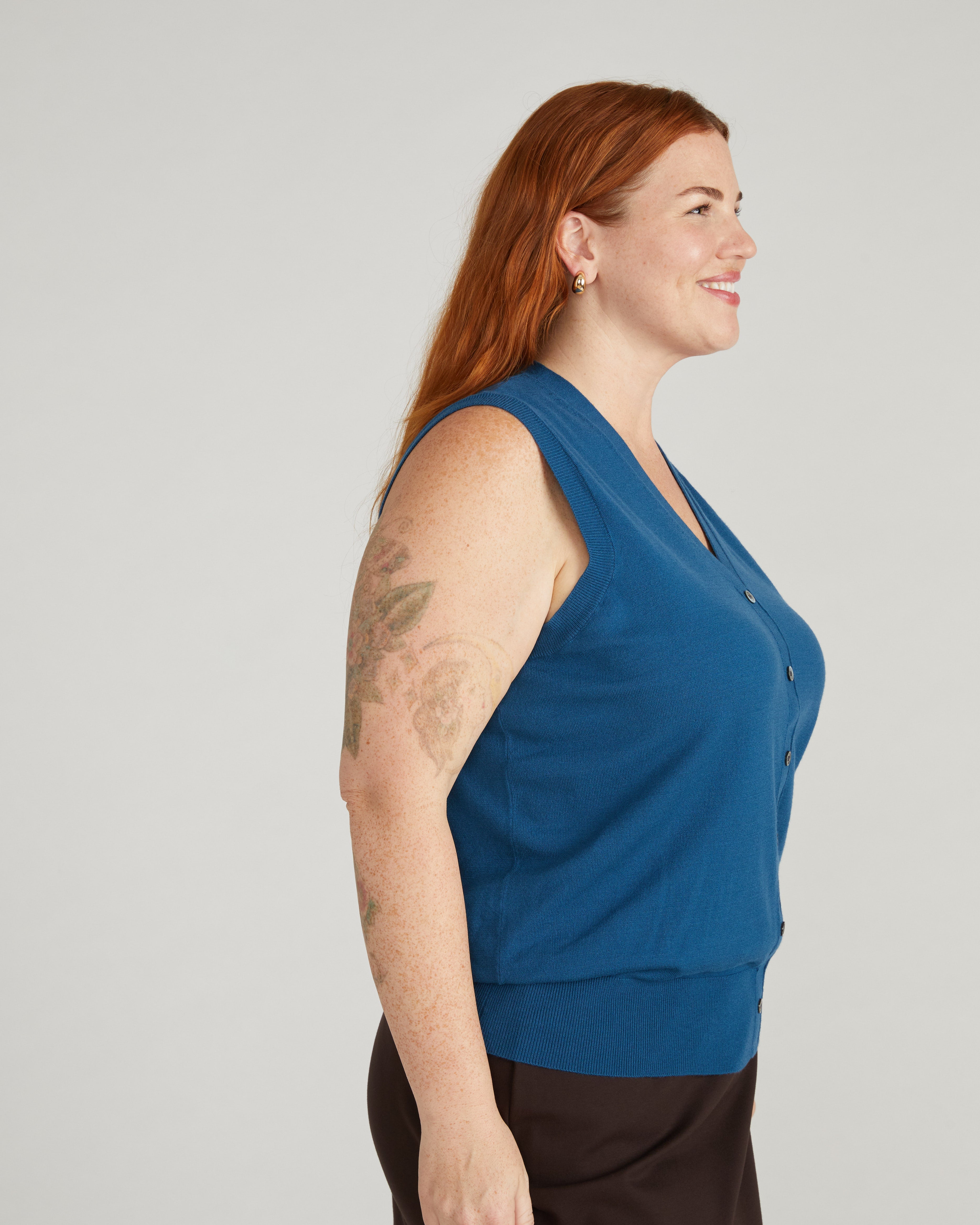 Savvy Fine Knit Cardigan Vest - Blue Teal