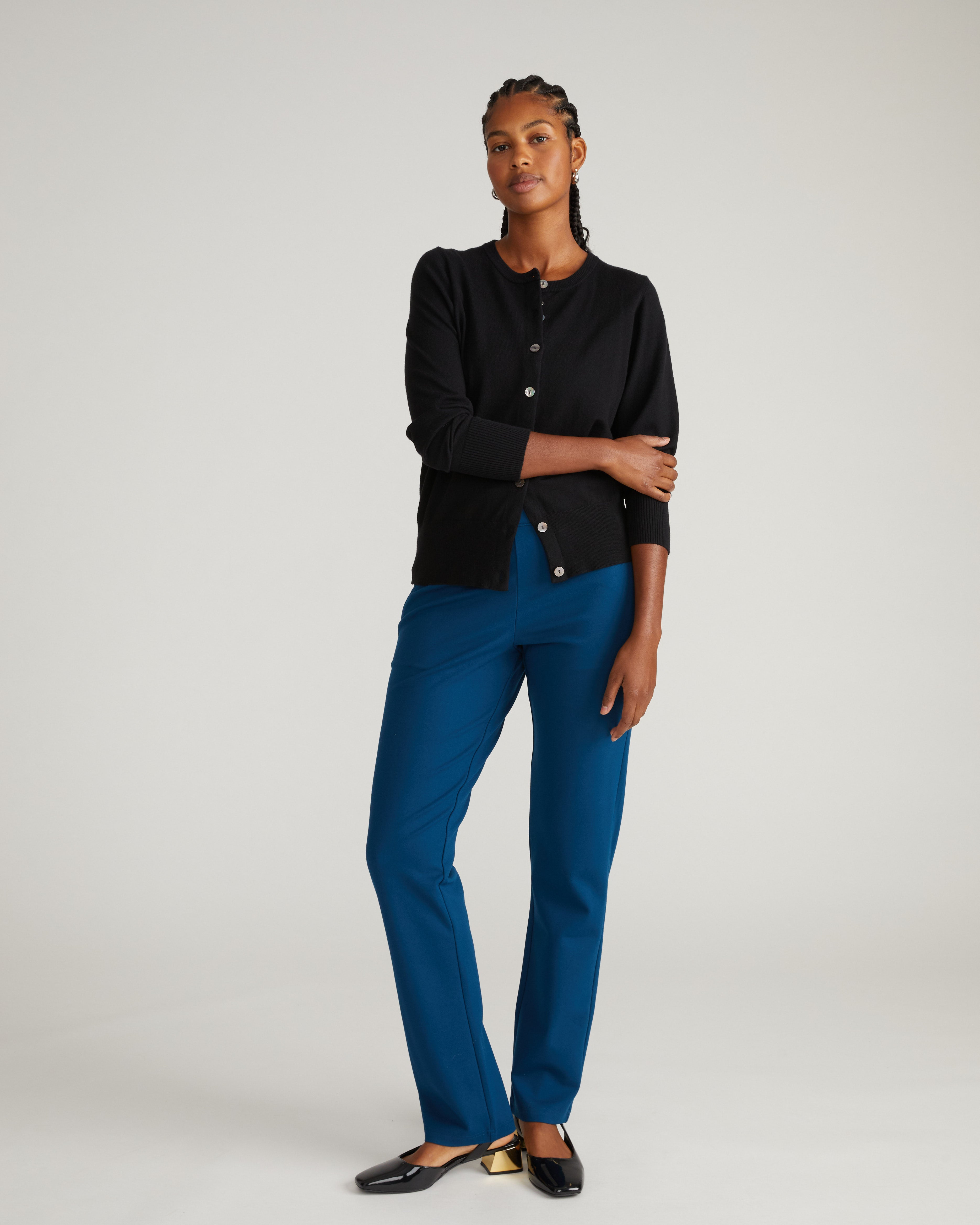 Savvy Fine Knit Crewneck Cardigan - Black